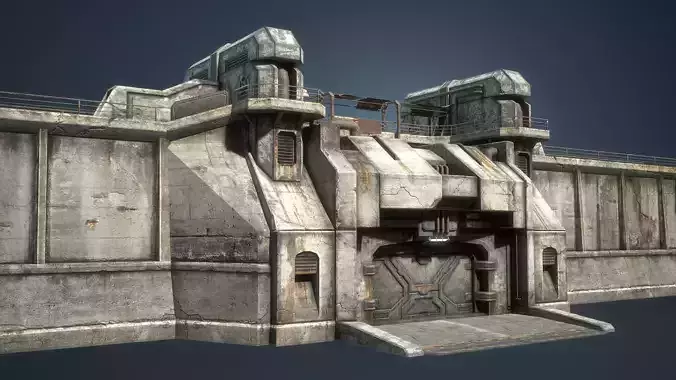 Futuristic City Defensive Walls Low-poly 3D model