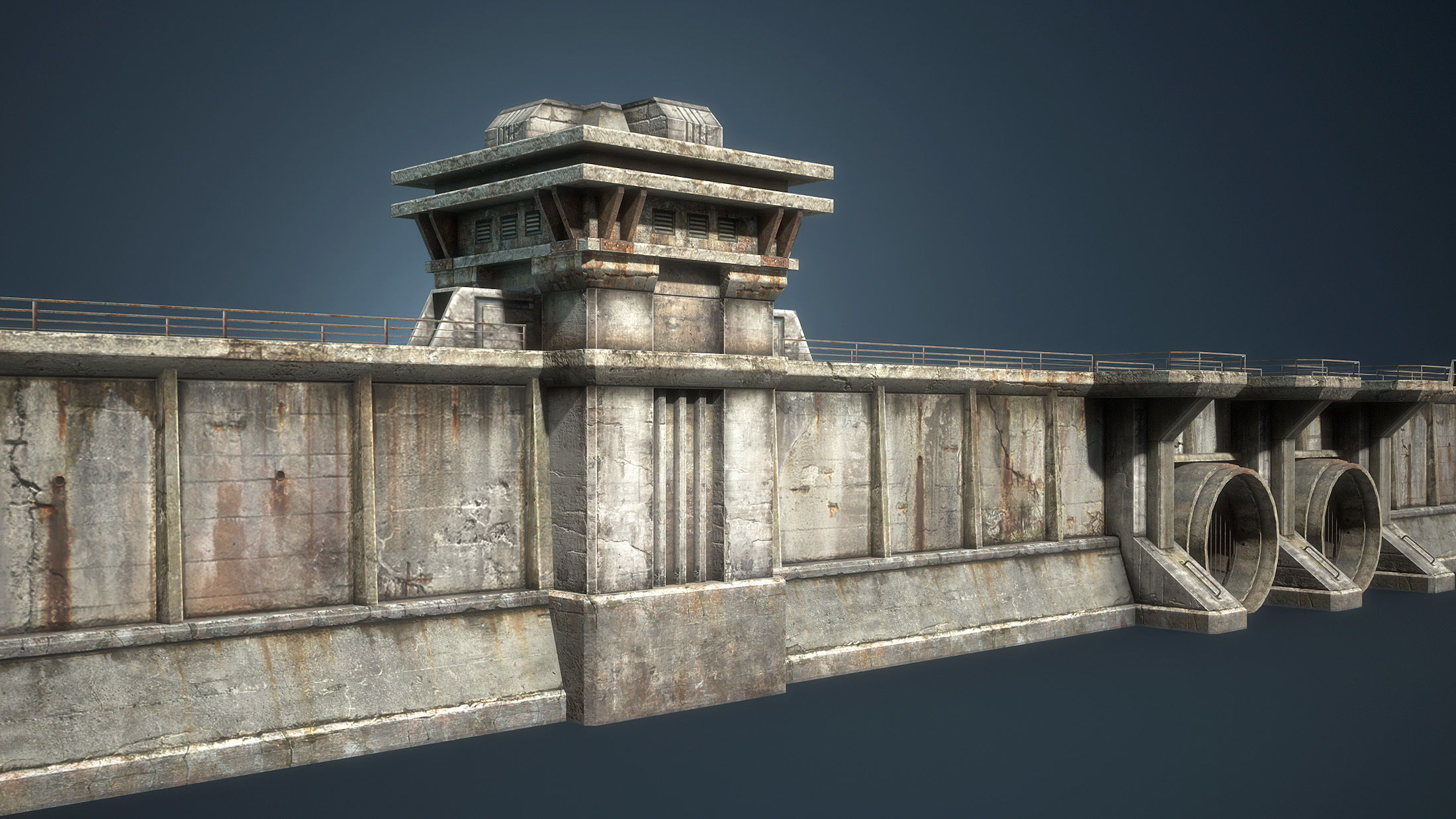 Futuristic City Defensive Walls Low-poly 3D model_6