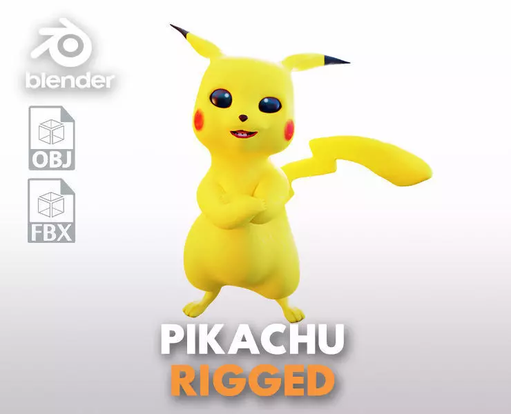 Electric Mouse - Rigged Cartoon Character for Blender Low-poly 3D model_0