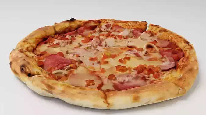 Pizza with onions salamy and sausage