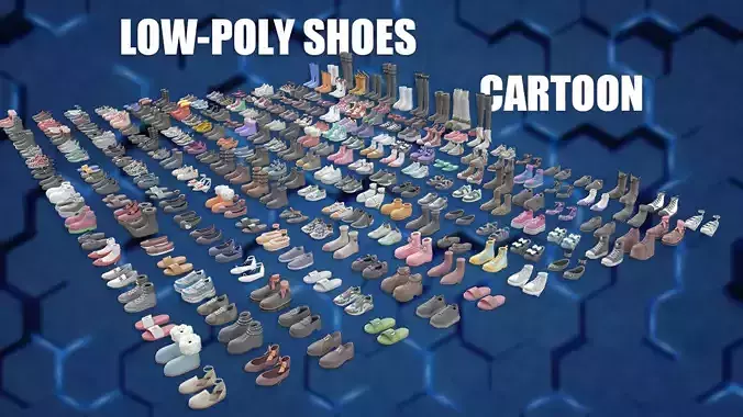 Cartoon Shoe Collection Low Poly Game Ready Low-poly 3D model
