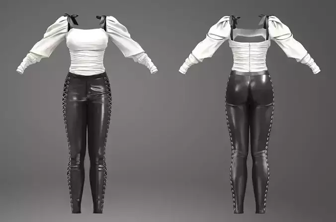 Tyra-Autumn Fashion-Women Sling Top Leather Pants Model