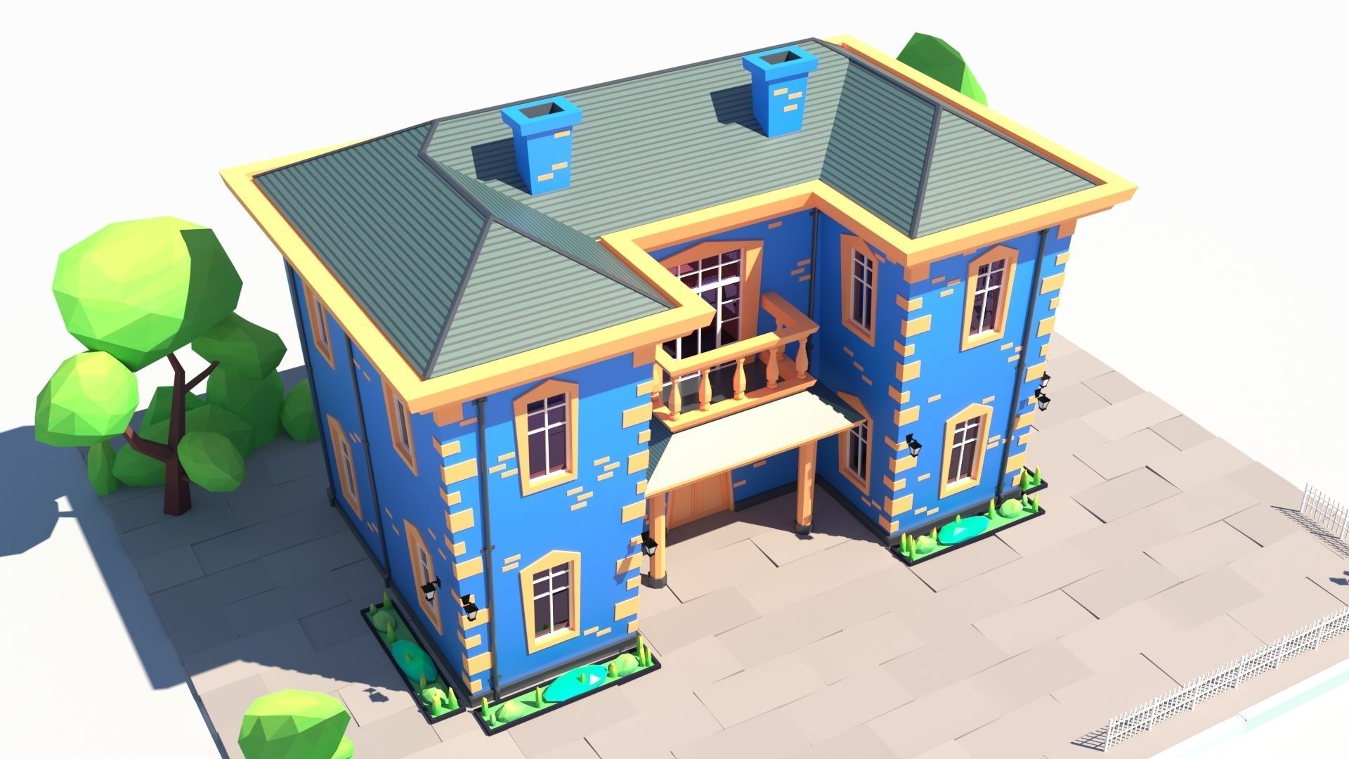 Low Poly Stylized European Street House Building 01  Low-poly 3D model_1