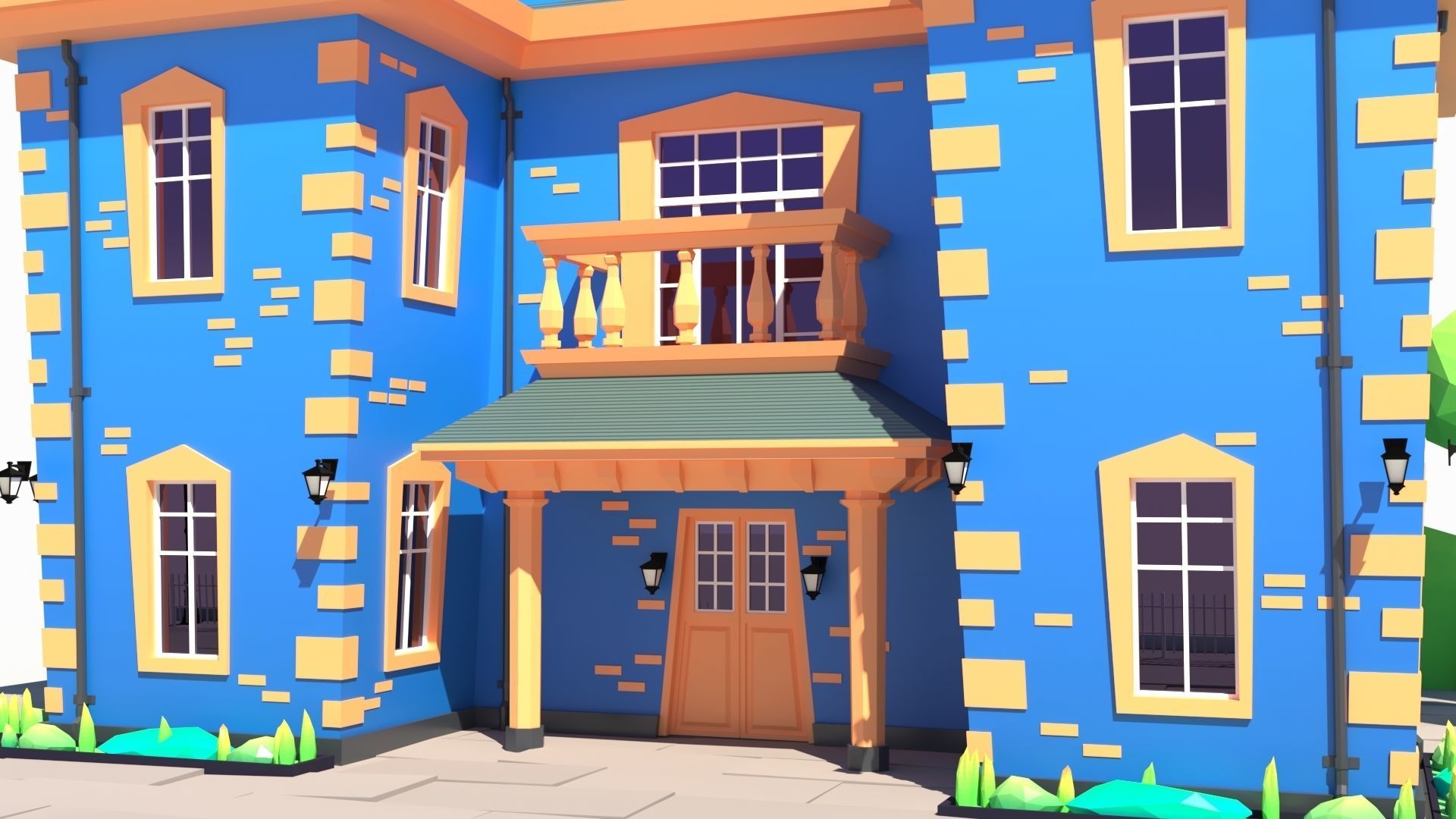 Low Poly Stylized European Street House Building 01  Low-poly 3D model_12