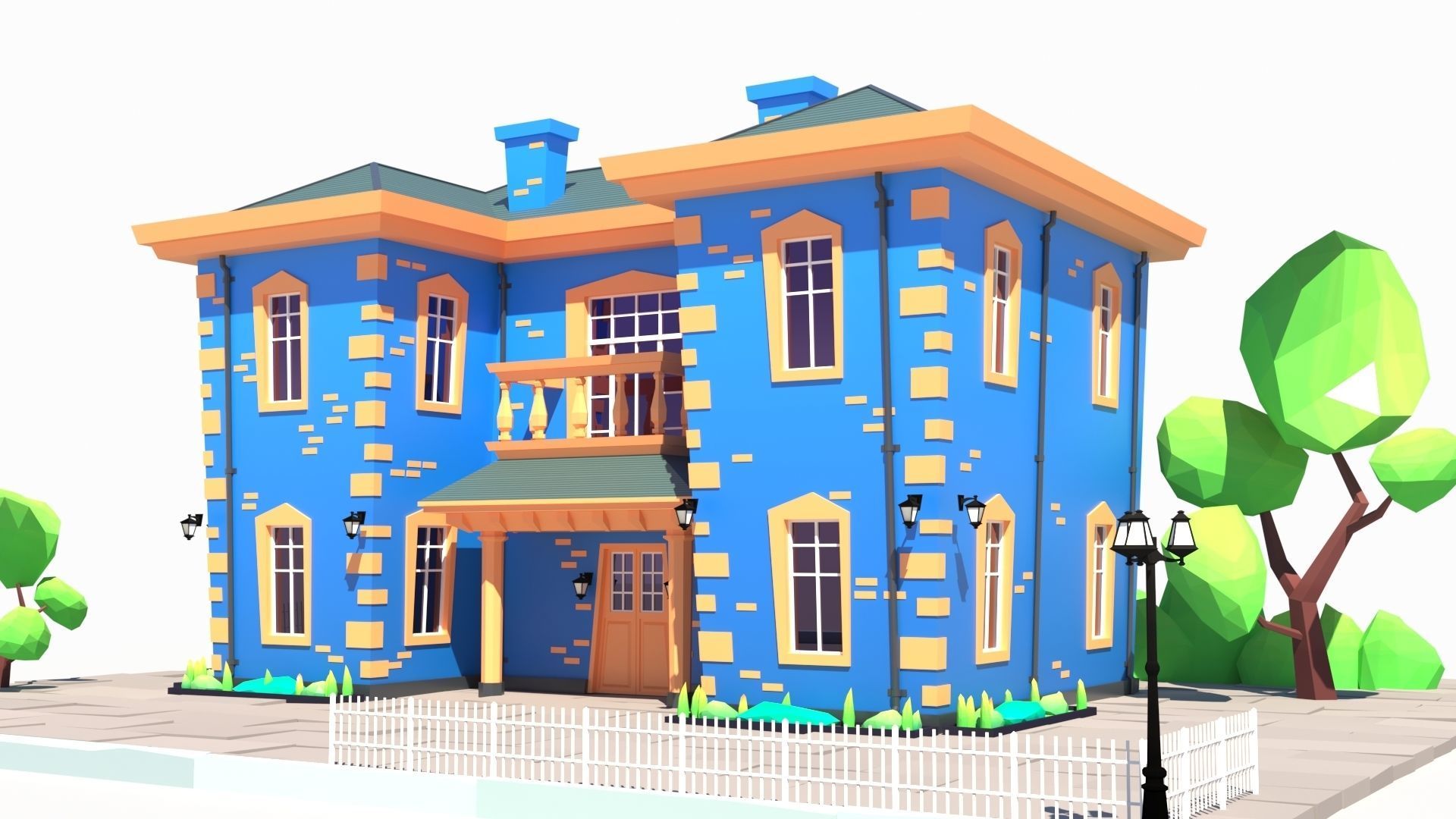 Low Poly Stylized European Street House Building 01  Low-poly 3D model_2