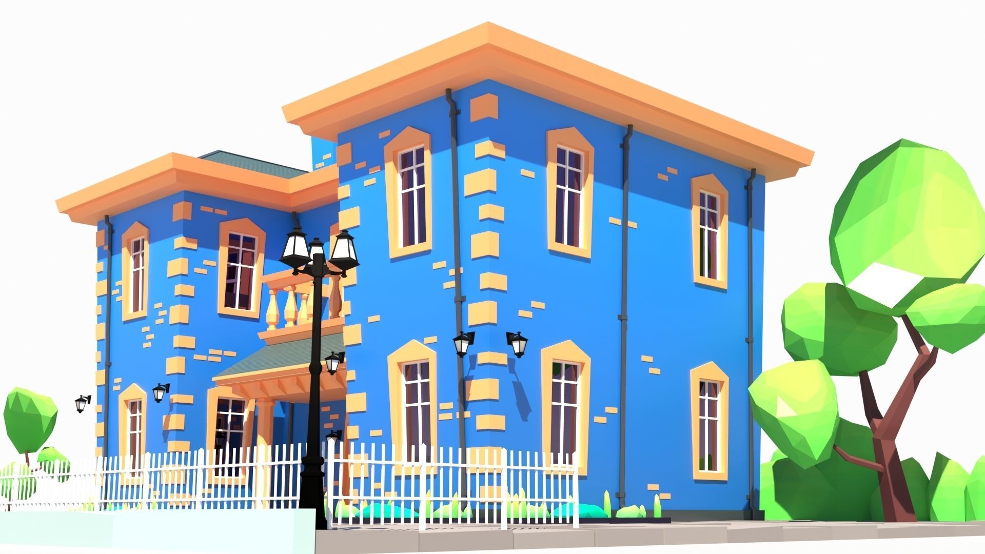 Low Poly Stylized European Street House Building 01  Low-poly 3D model_14