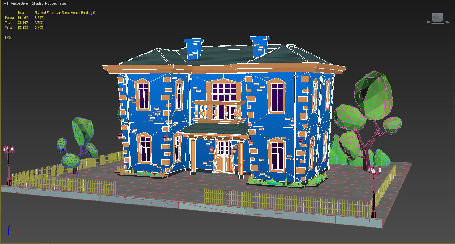 Low Poly Stylized European Street House Building 01  Low-poly 3D model_15
