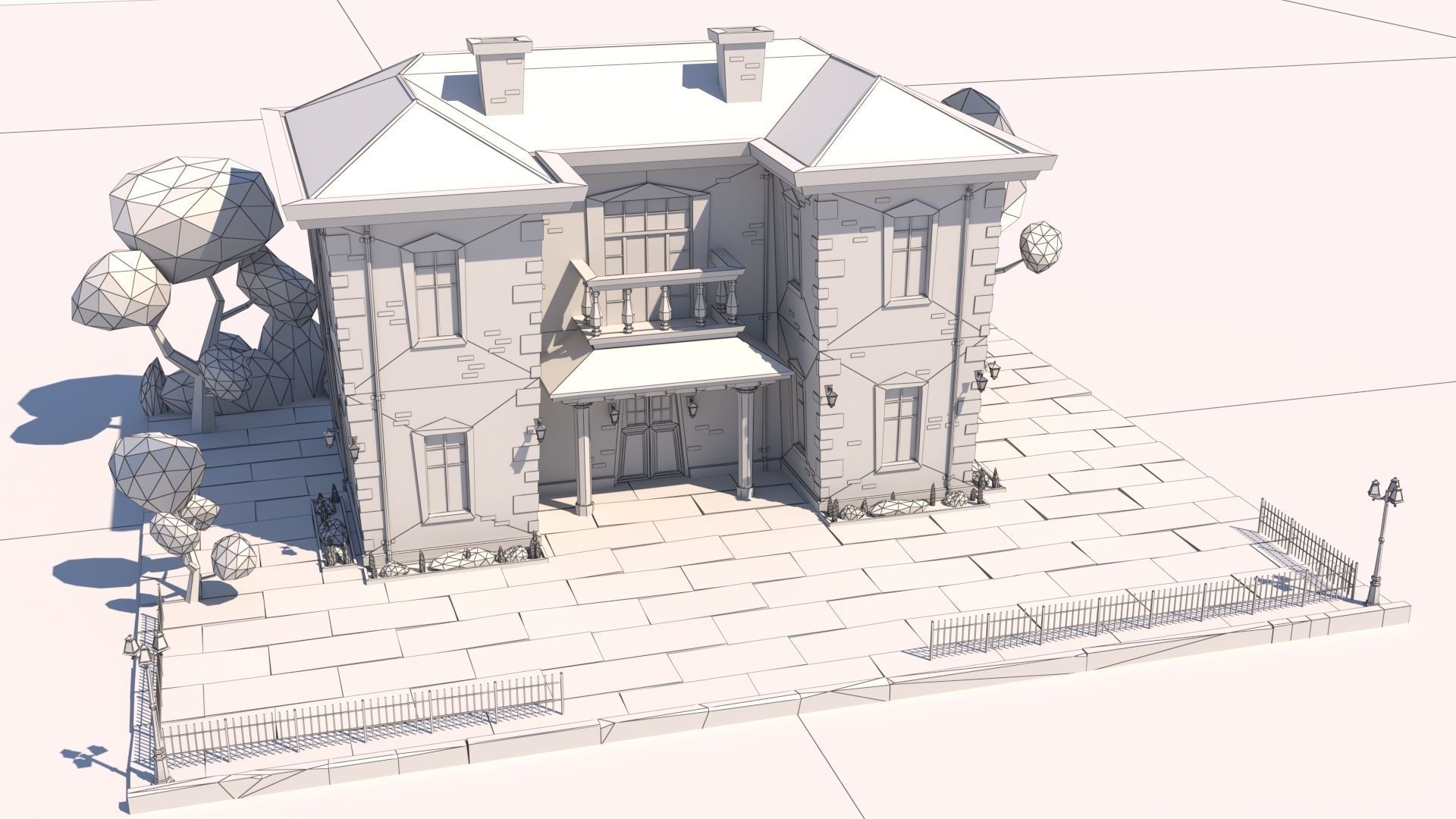 Low Poly Stylized European Street House Building 01  Low-poly 3D model_24