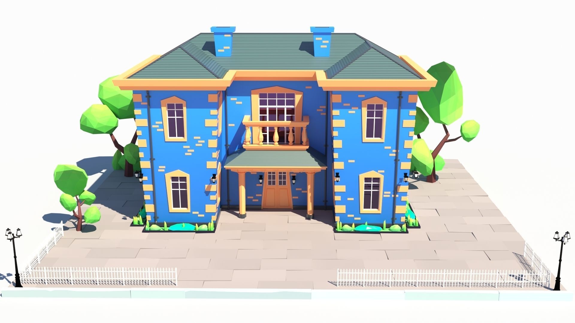 Low Poly Stylized European Street House Building 01  Low-poly 3D model_9