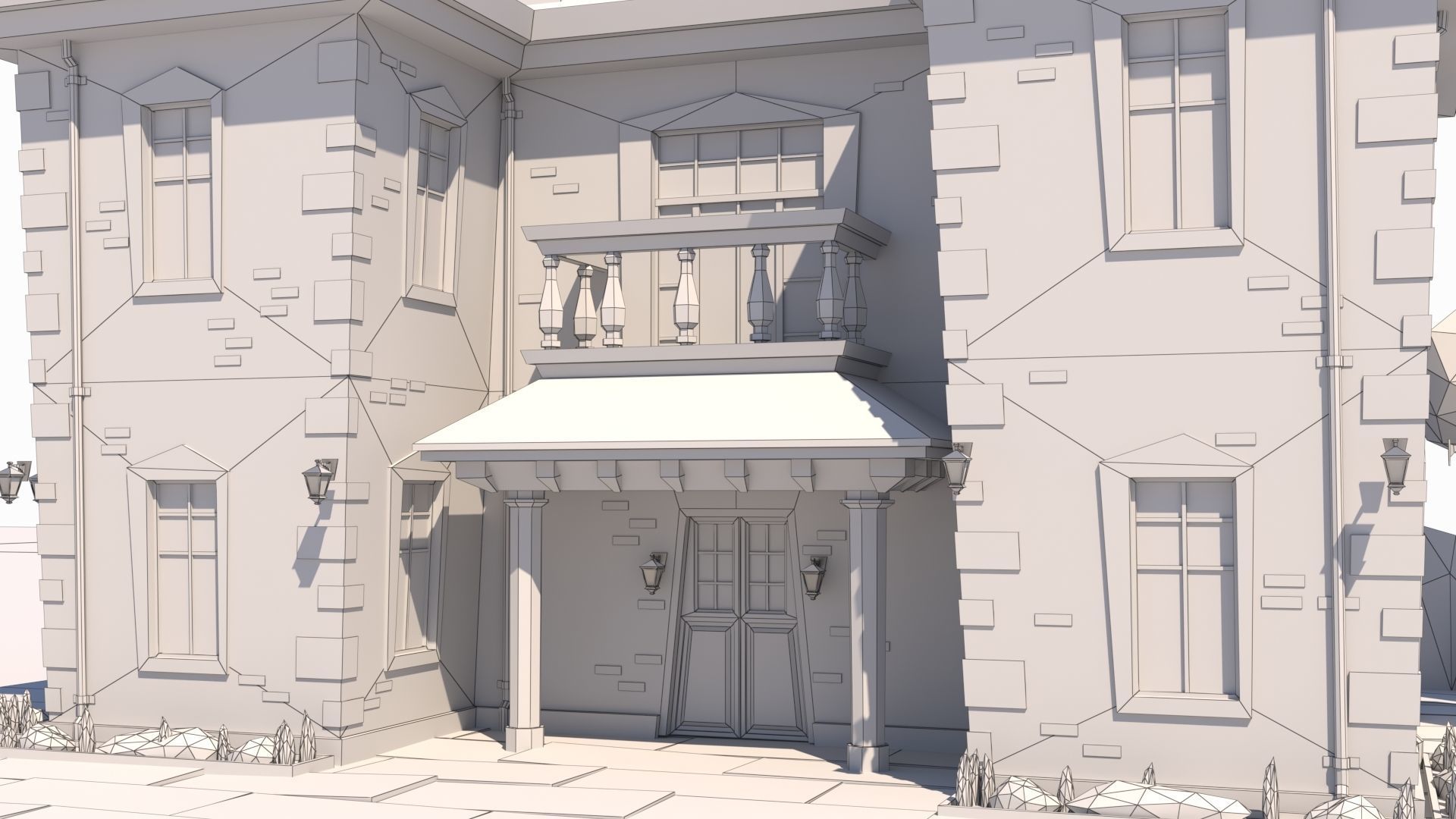Low Poly Stylized European Street House Building 01  Low-poly 3D model_28