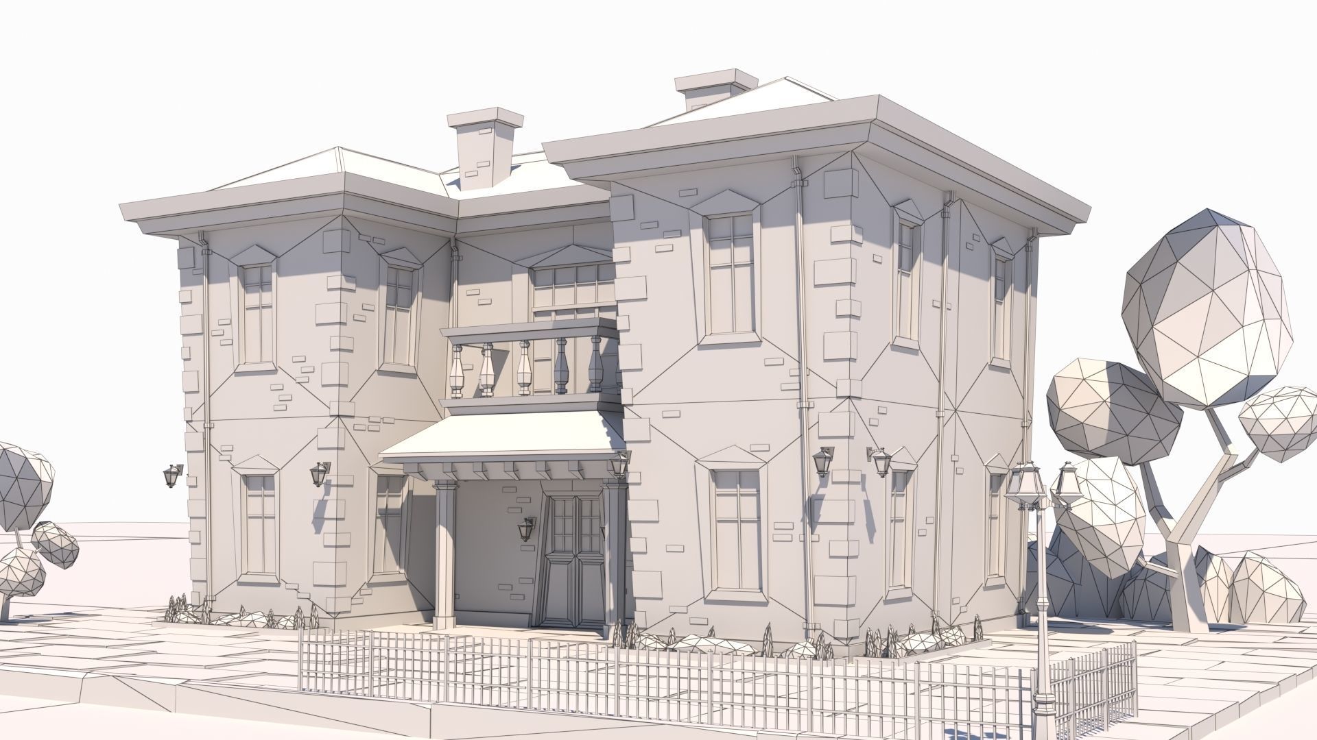 Low Poly Stylized European Street House Building 01  Low-poly 3D model_18
