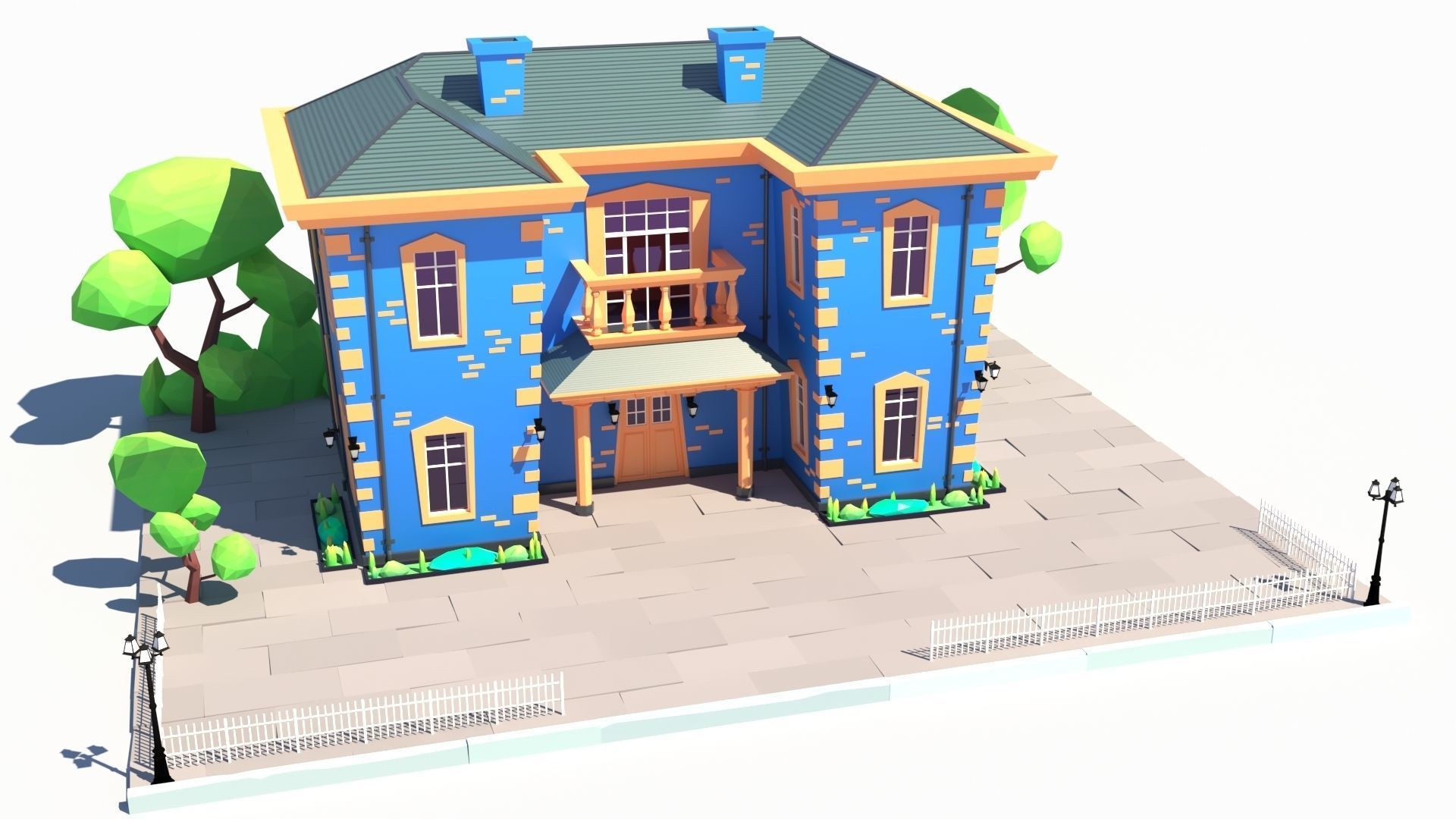 Low Poly Stylized European Street House Building 01  Low-poly 3D model_8