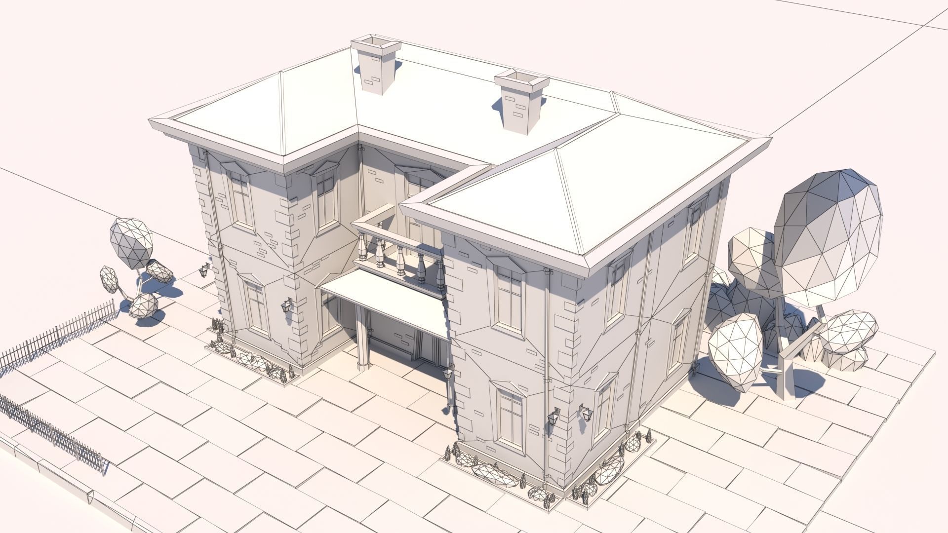 Low Poly Stylized European Street House Building 01  Low-poly 3D model_19