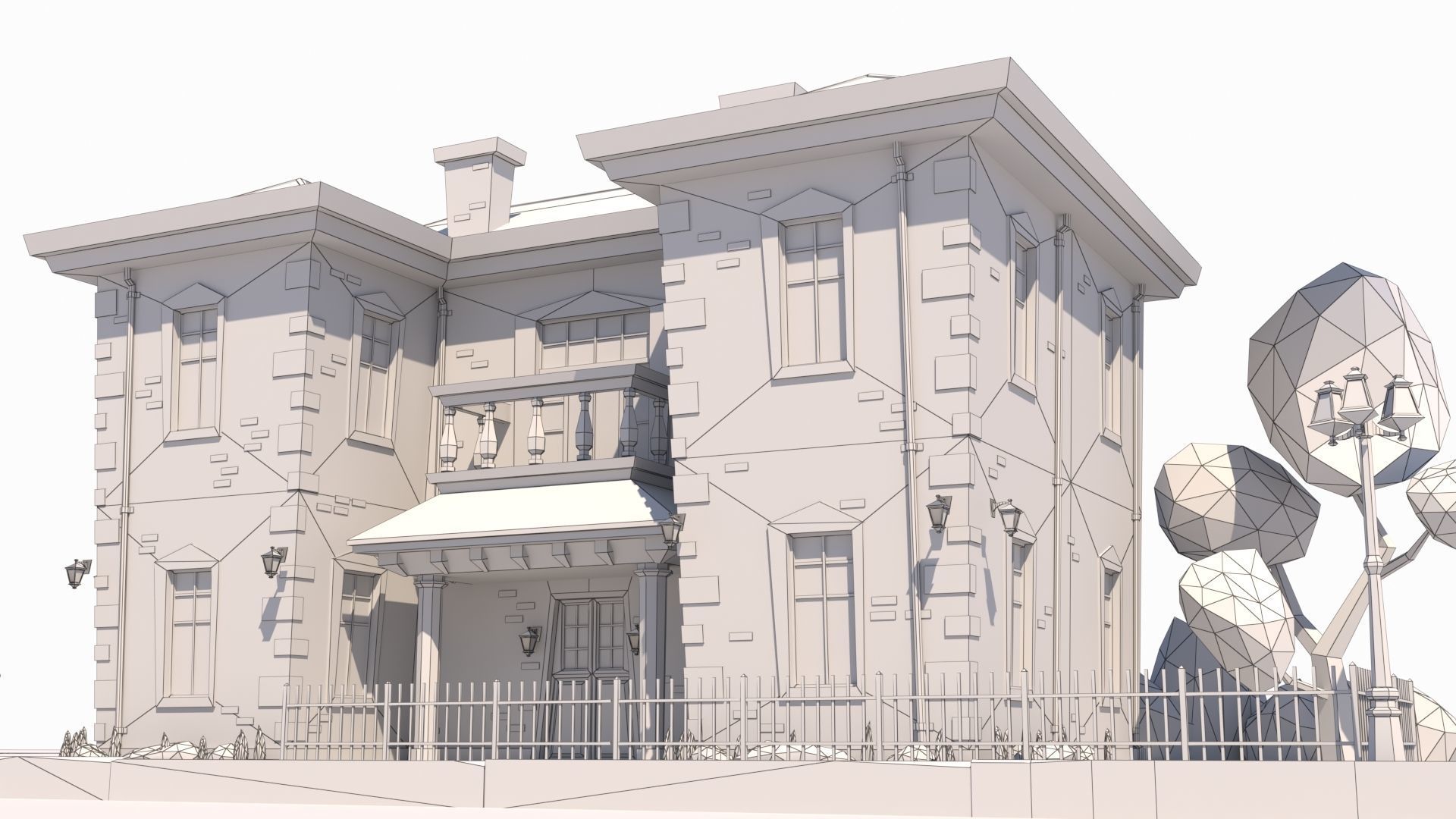 Low Poly Stylized European Street House Building 01  Low-poly 3D model_29