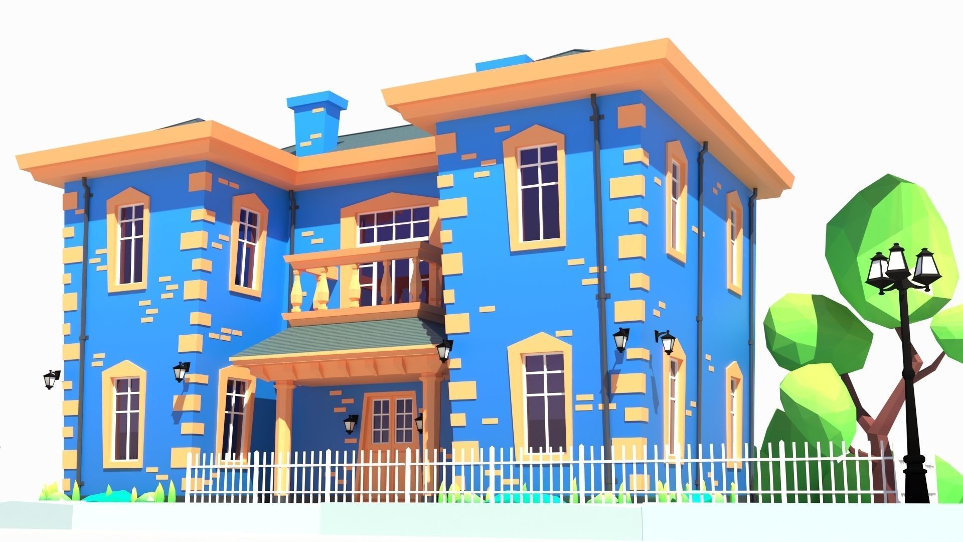 Low Poly Stylized European Street House Building 01  Low-poly 3D model_13