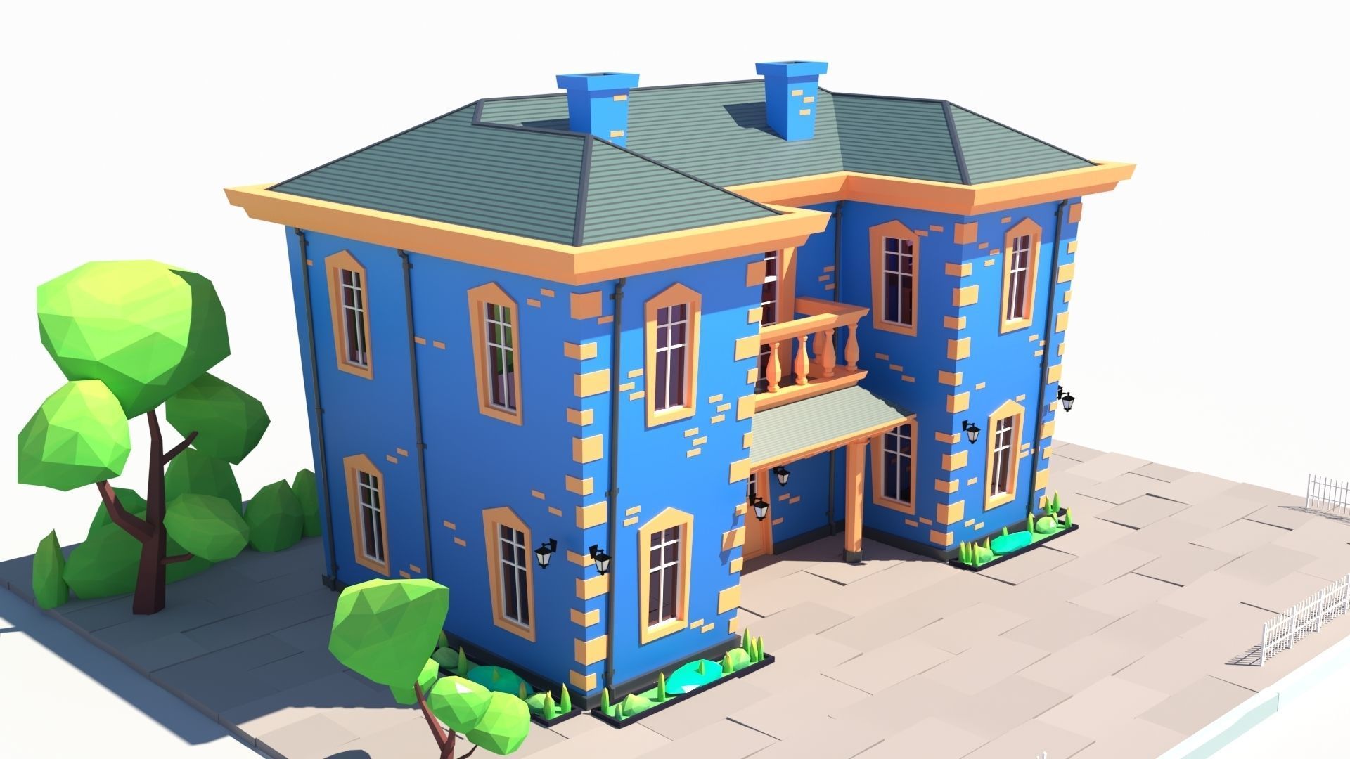 Low Poly Stylized European Street House Building 01  Low-poly 3D model_7