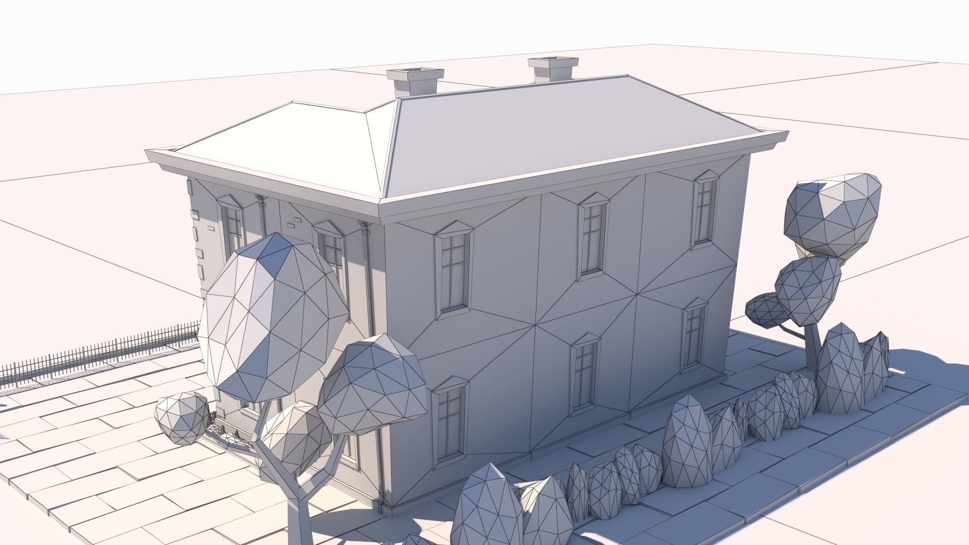 Low Poly Stylized European Street House Building 01  Low-poly 3D model_20