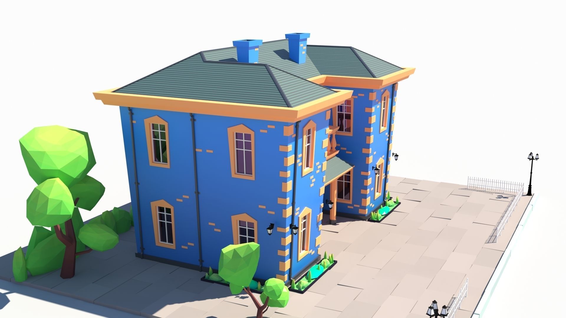 Low Poly Stylized European Street House Building 01  Low-poly 3D model_6