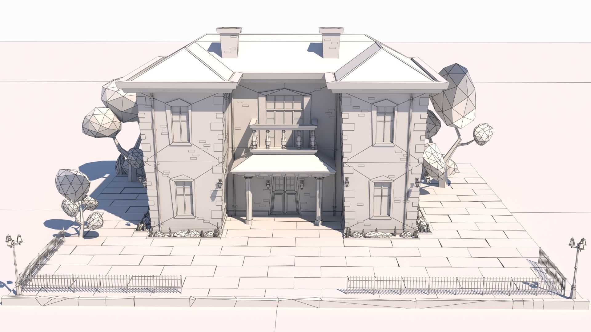 Low Poly Stylized European Street House Building 01  Low-poly 3D model_25
