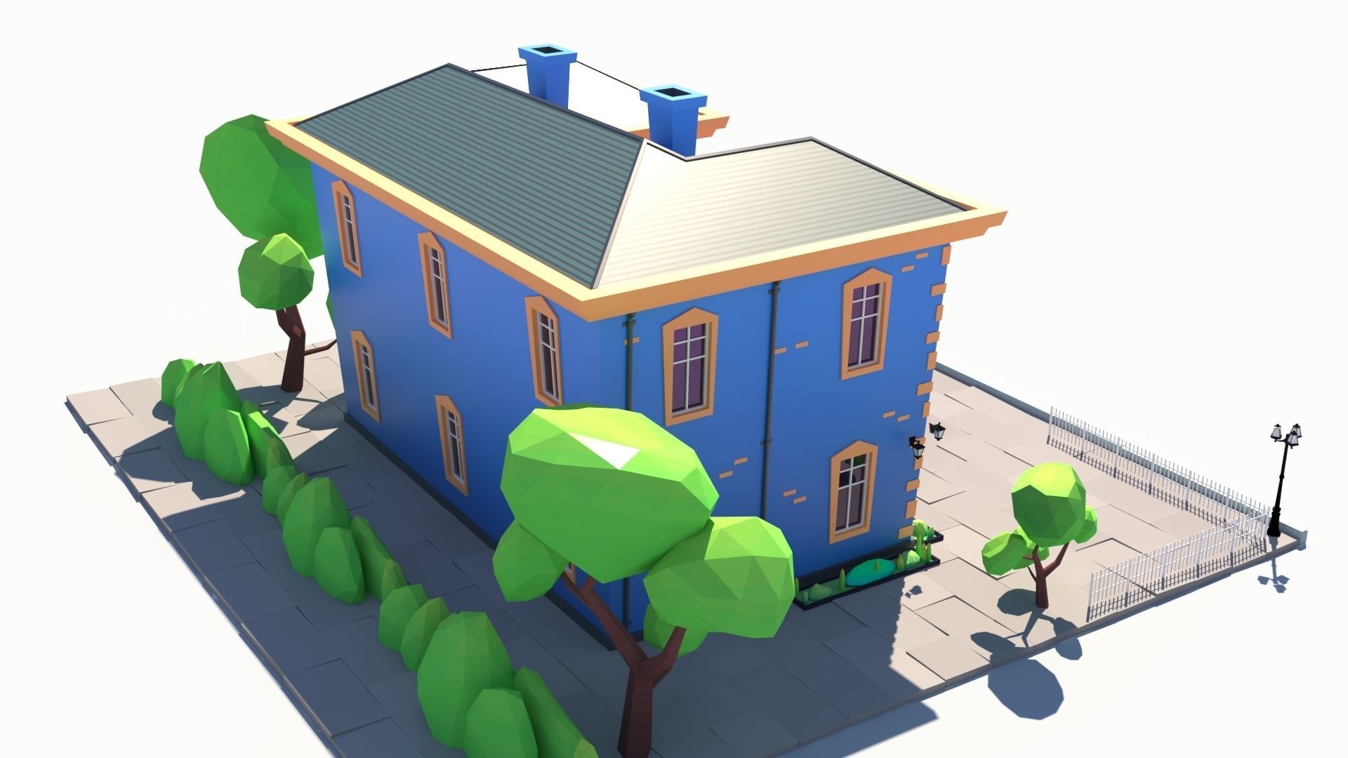 Low Poly Stylized European Street House Building 01  Low-poly 3D model_5