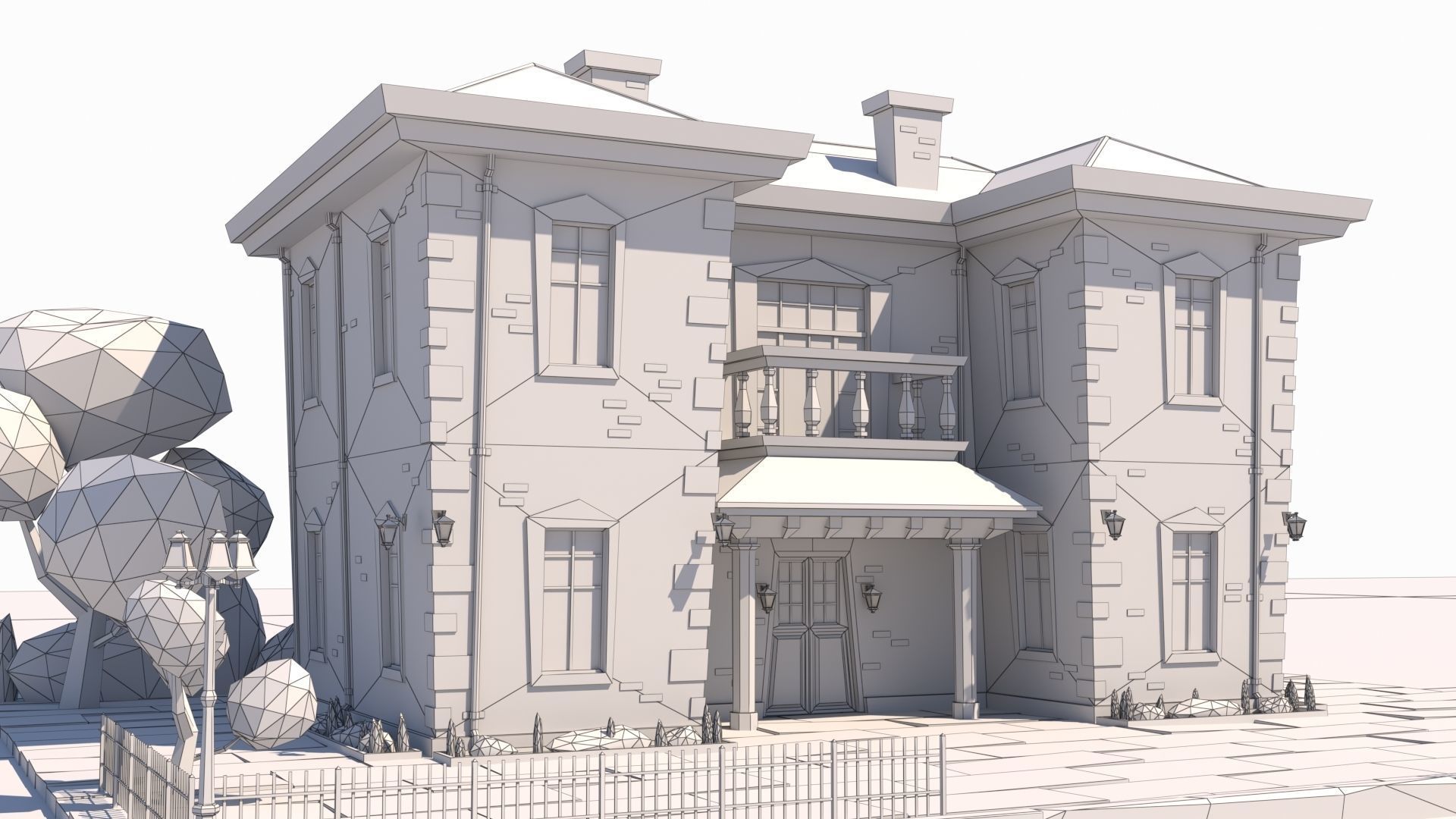 Low Poly Stylized European Street House Building 01  Low-poly 3D model_16