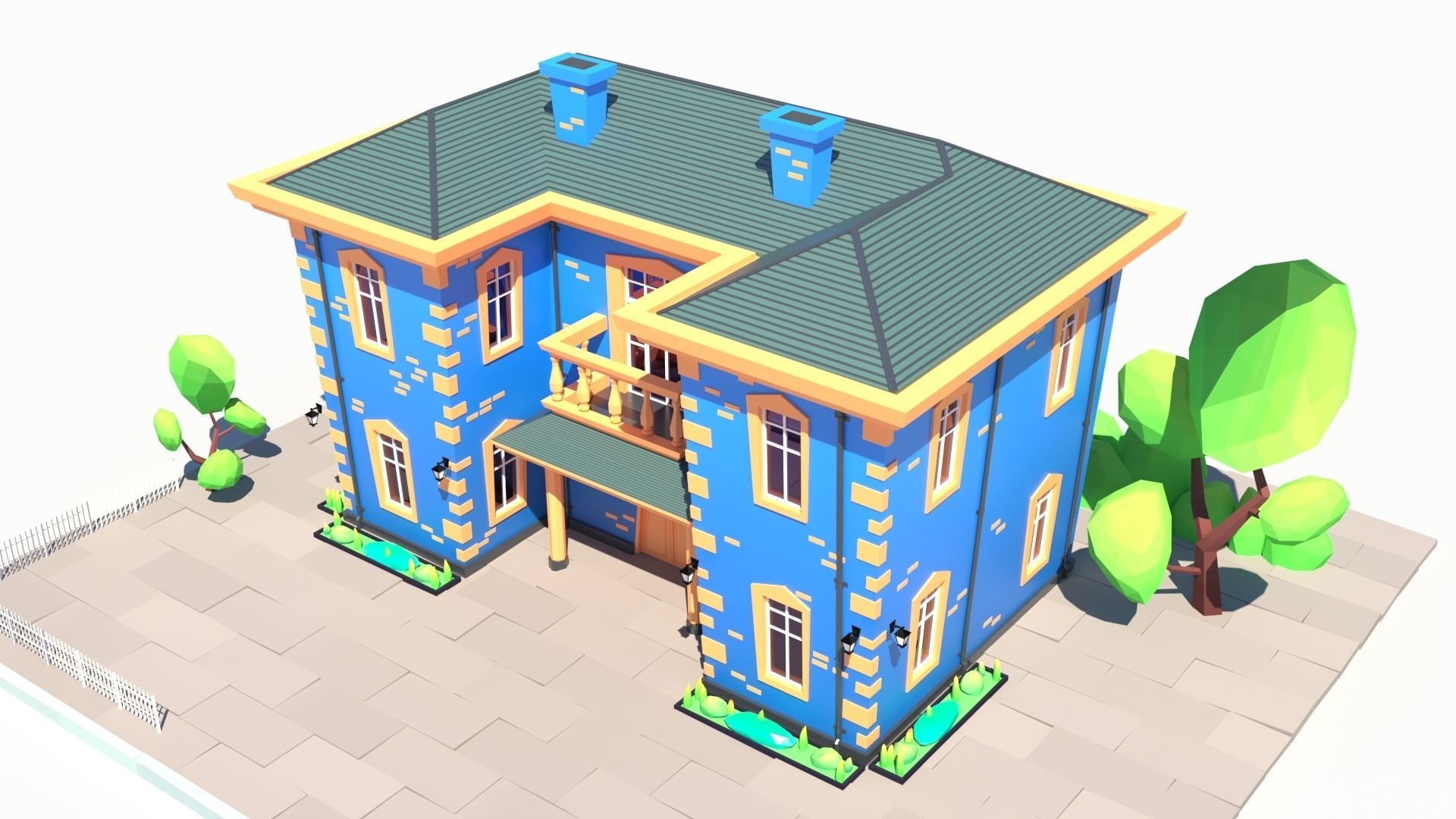 Low Poly Stylized European Street House Building 01  Low-poly 3D model_3