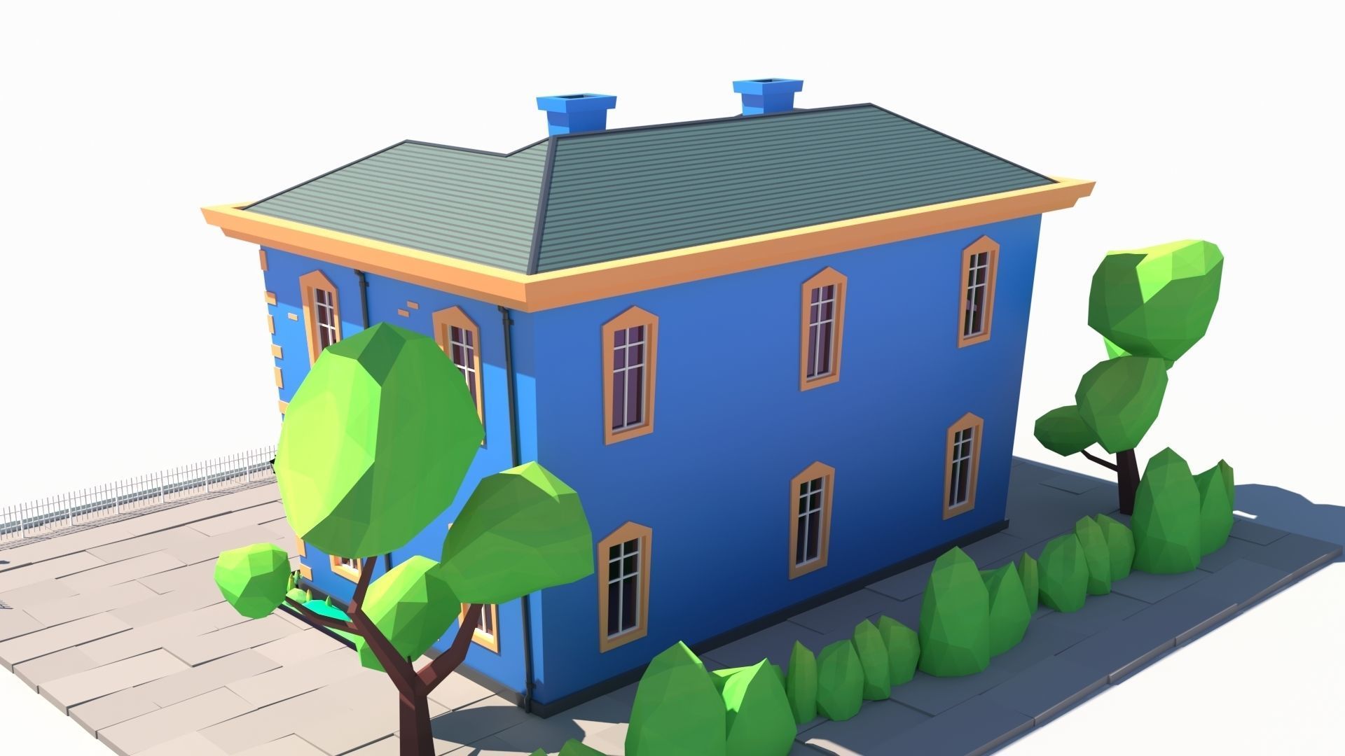 Low Poly Stylized European Street House Building 01  Low-poly 3D model_4