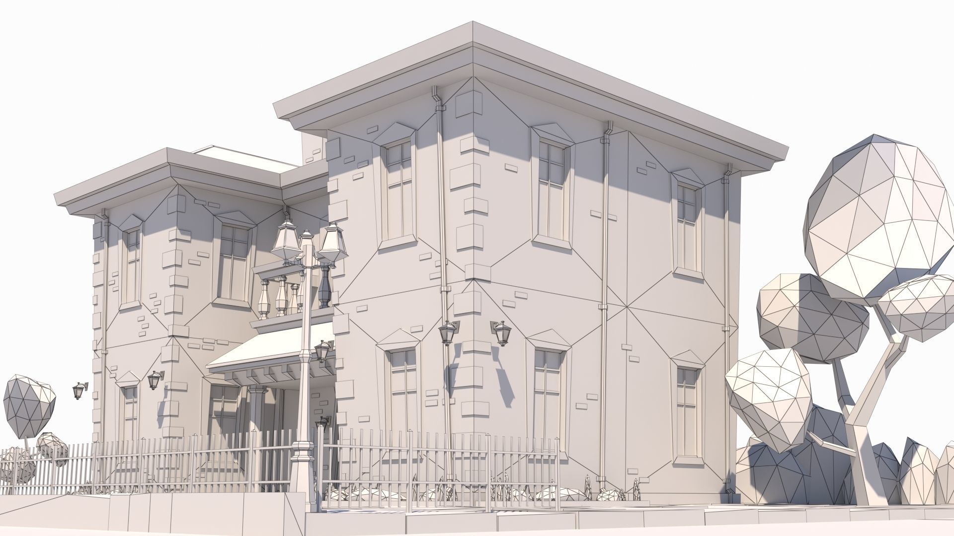 Low Poly Stylized European Street House Building 01  Low-poly 3D model_30