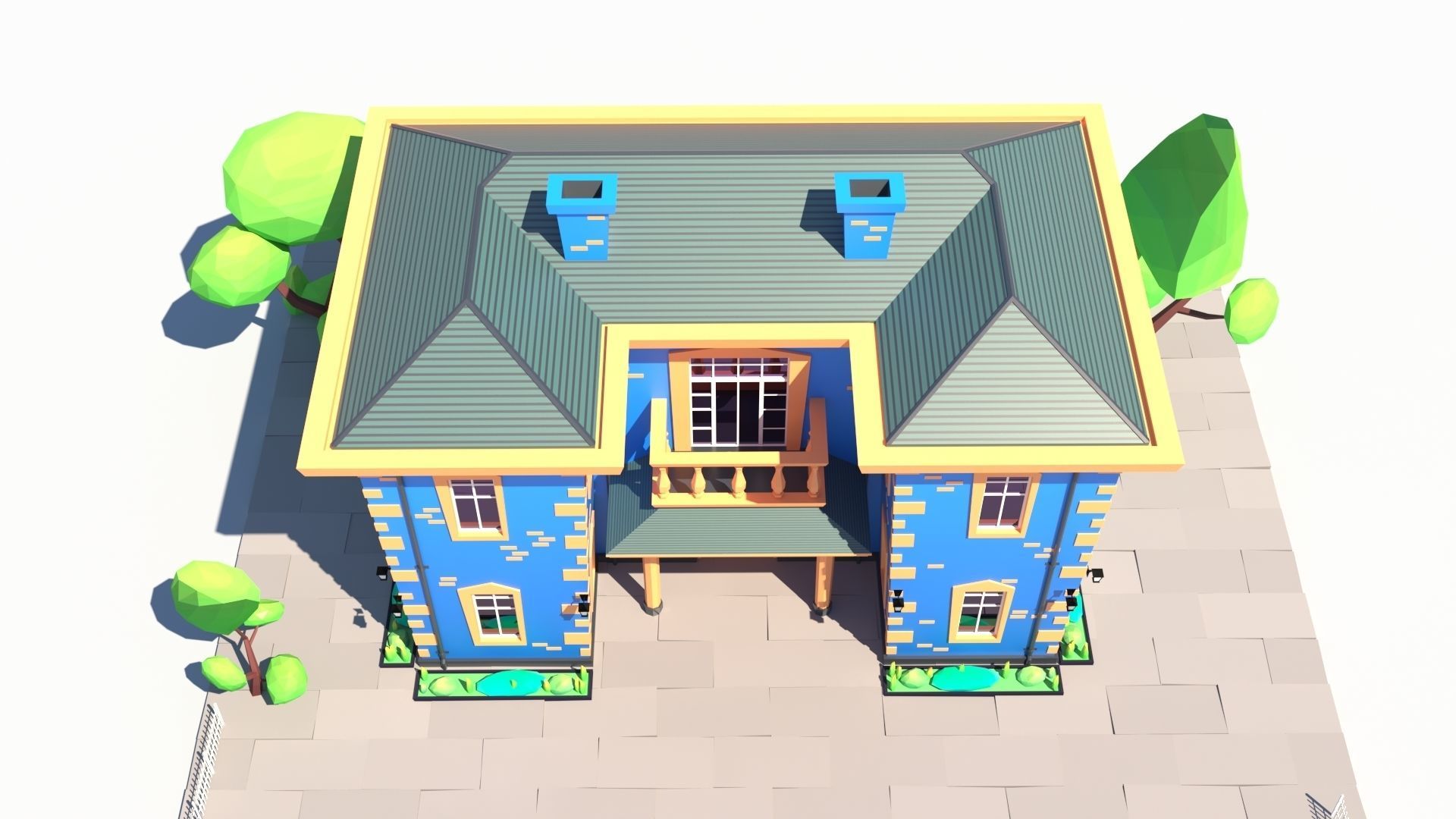 Low Poly Stylized European Street House Building 01  Low-poly 3D model_11
