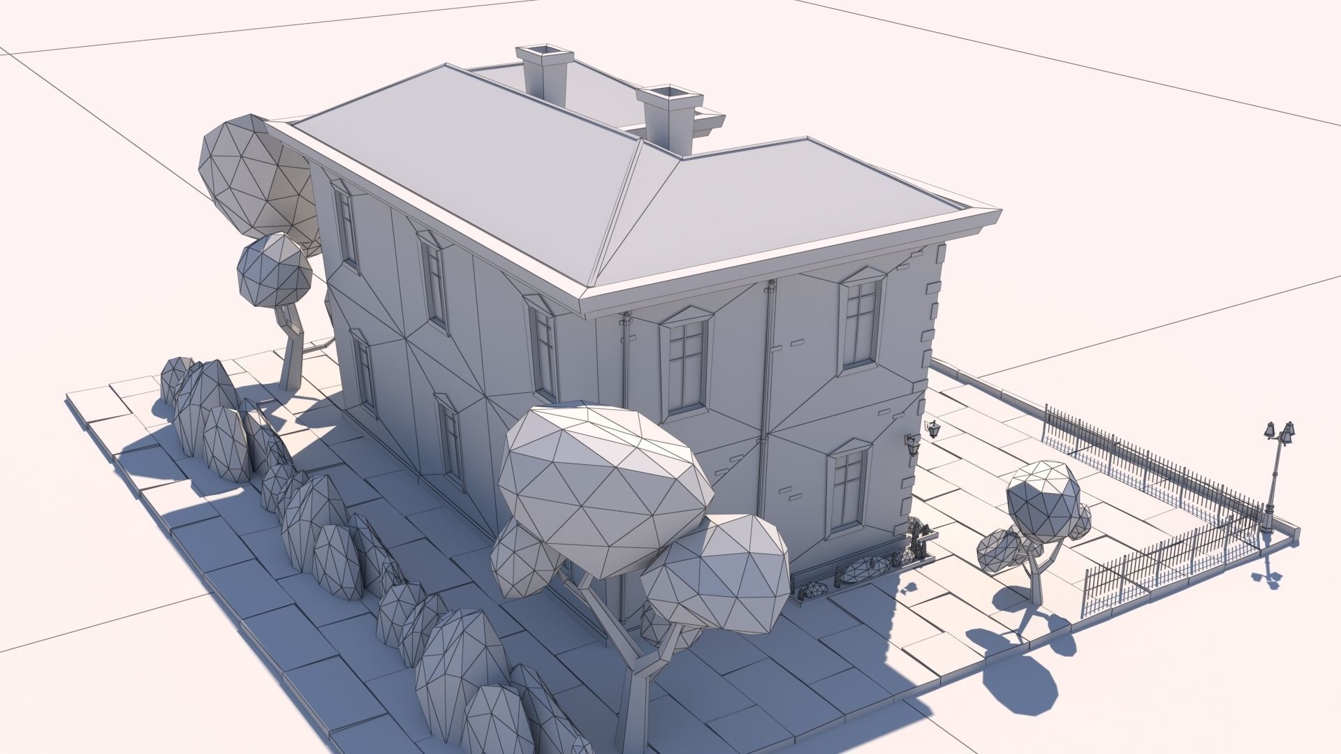 Low Poly Stylized European Street House Building 01  Low-poly 3D model_21