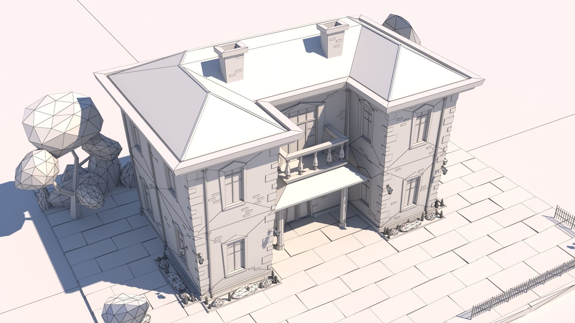 Low Poly Stylized European Street House Building 01  Low-poly 3D model_17