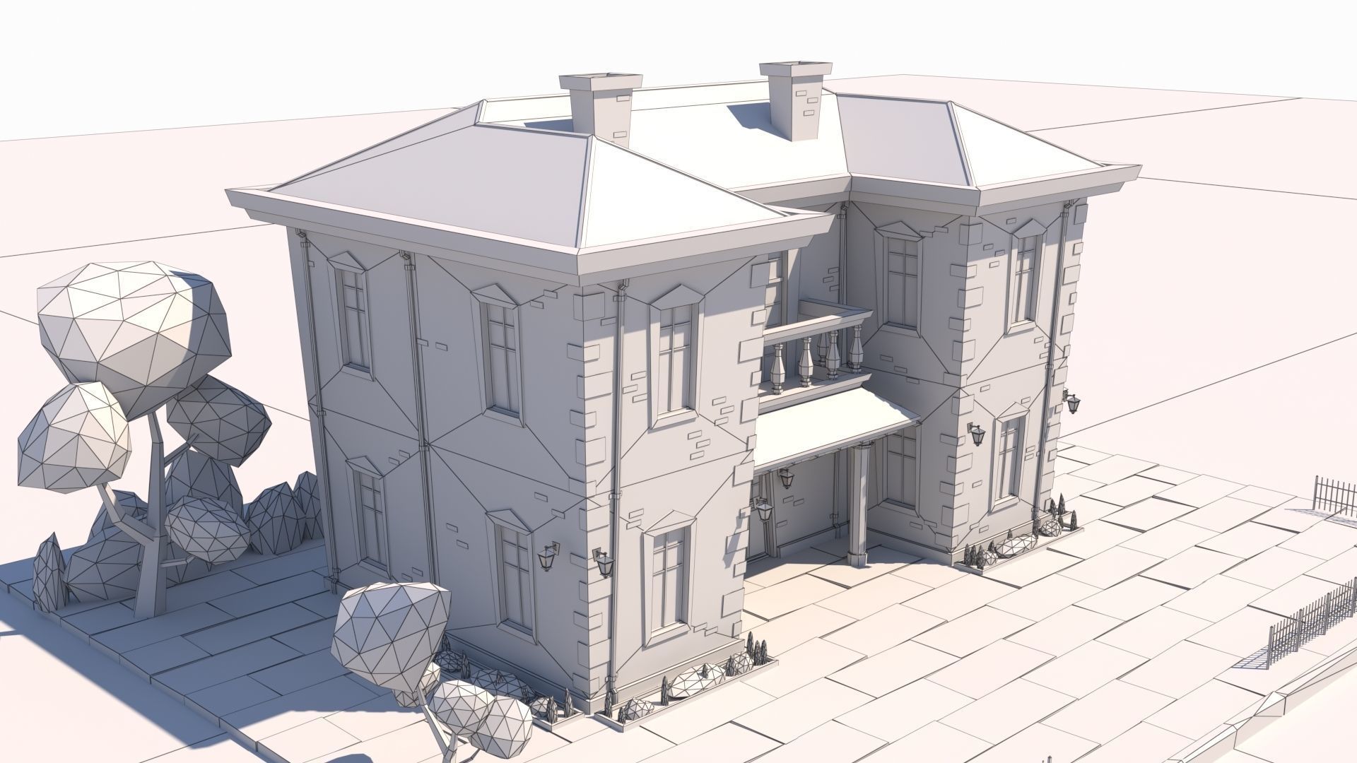 Low Poly Stylized European Street House Building 01  Low-poly 3D model_23