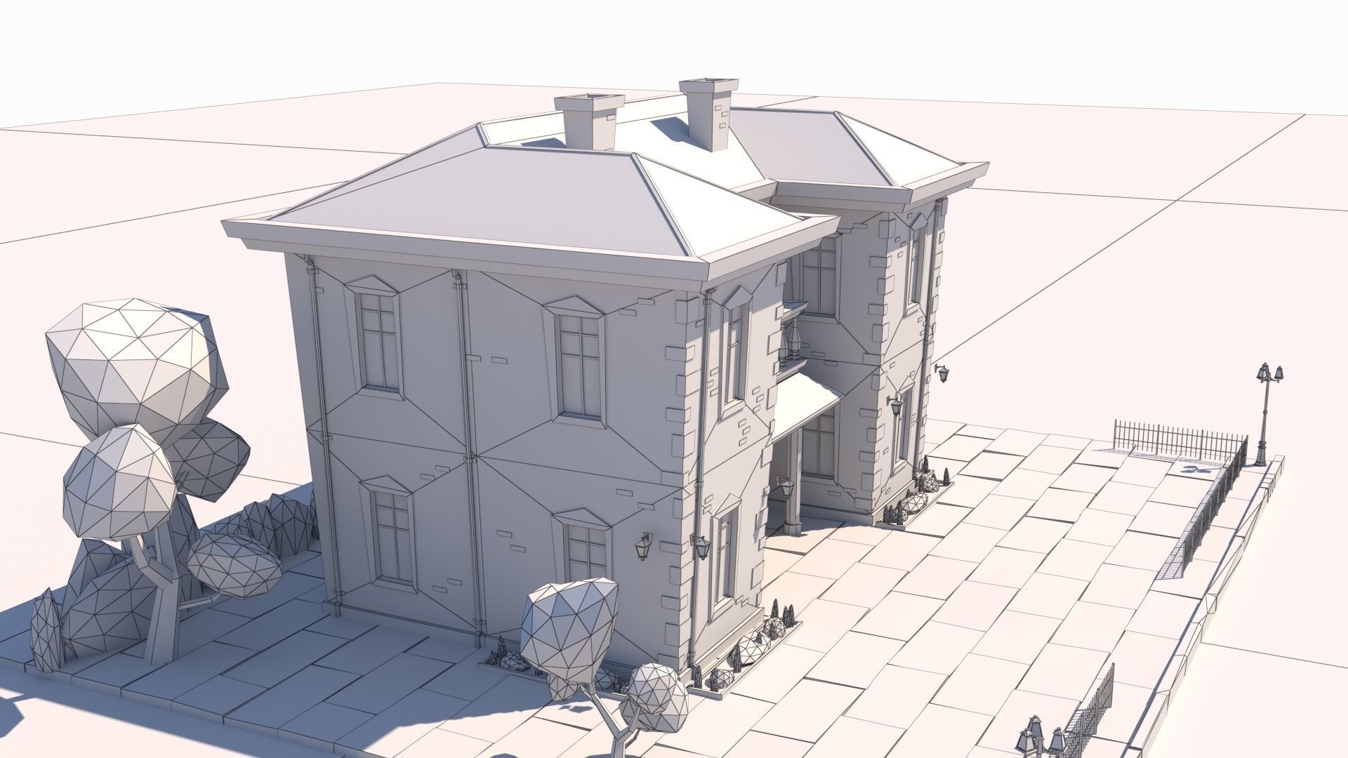 Low Poly Stylized European Street House Building 01  Low-poly 3D model_22