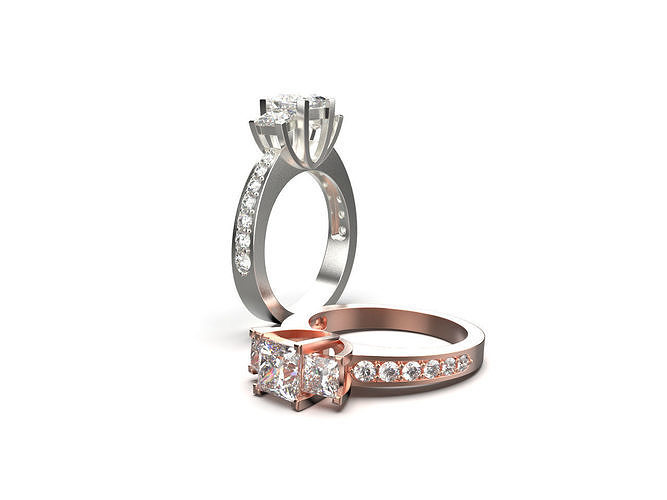Solitaire engagement ring with 2 band styles 3D print model