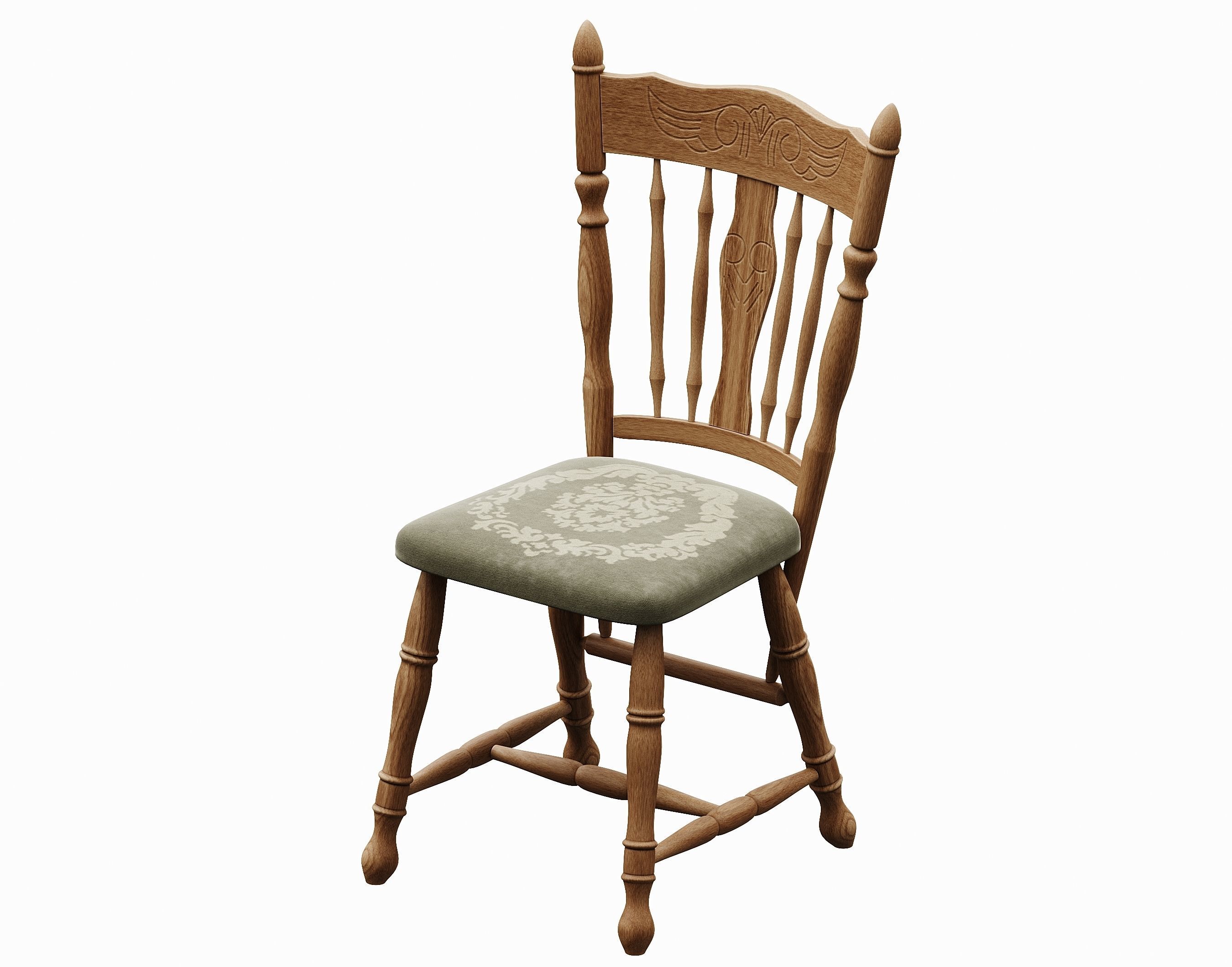 Vintage antique Ukrainian wooden chair 3D model_2