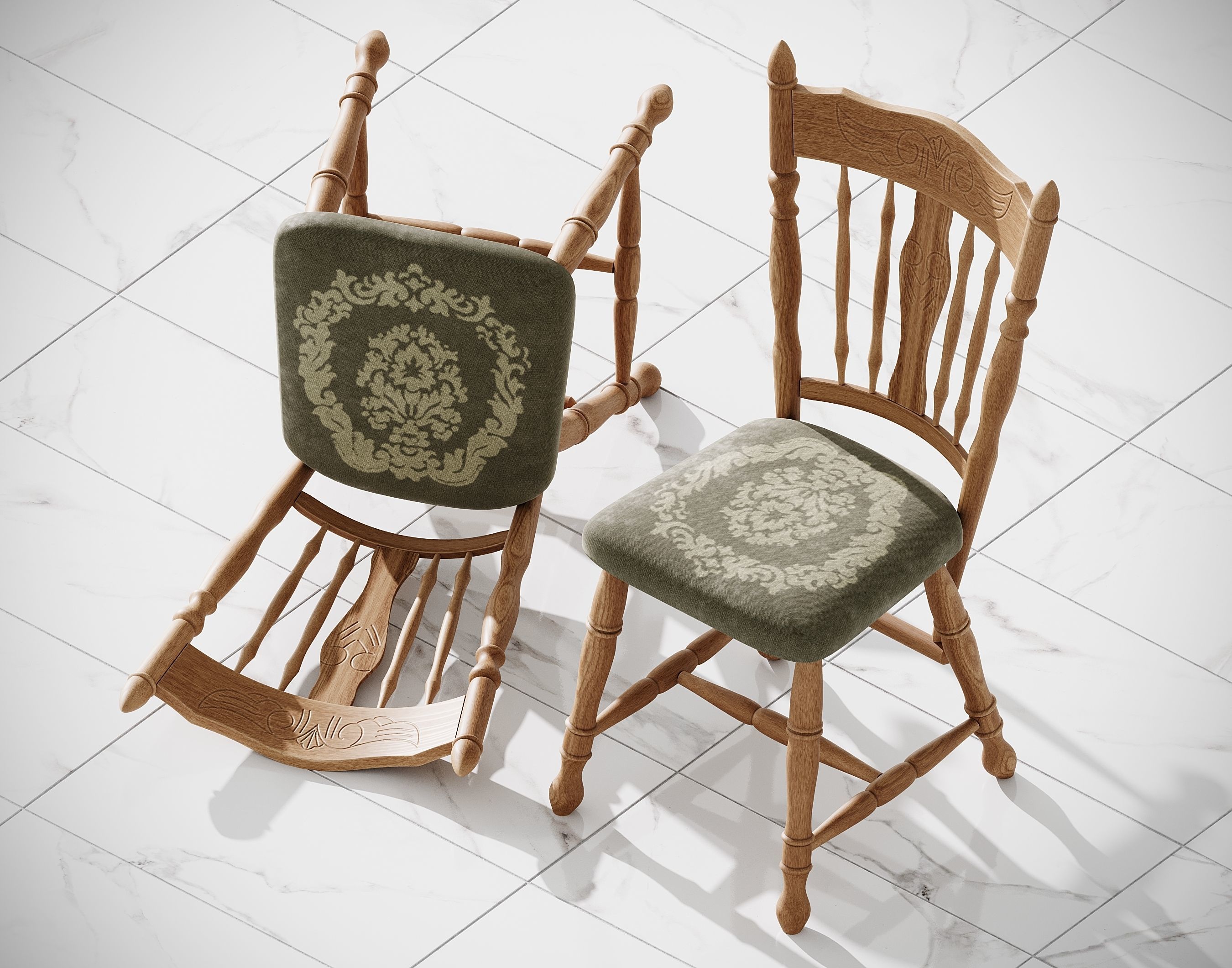 Vintage antique Ukrainian wooden chair 3D model_8