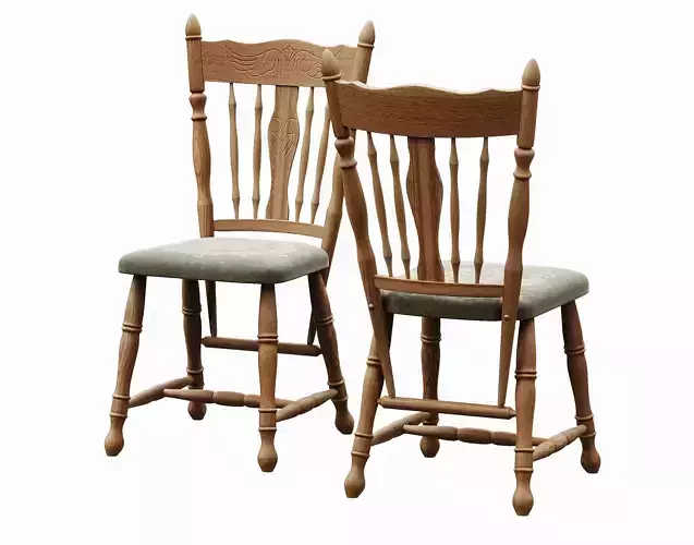 Vintage antique Ukrainian wooden chair 3D model