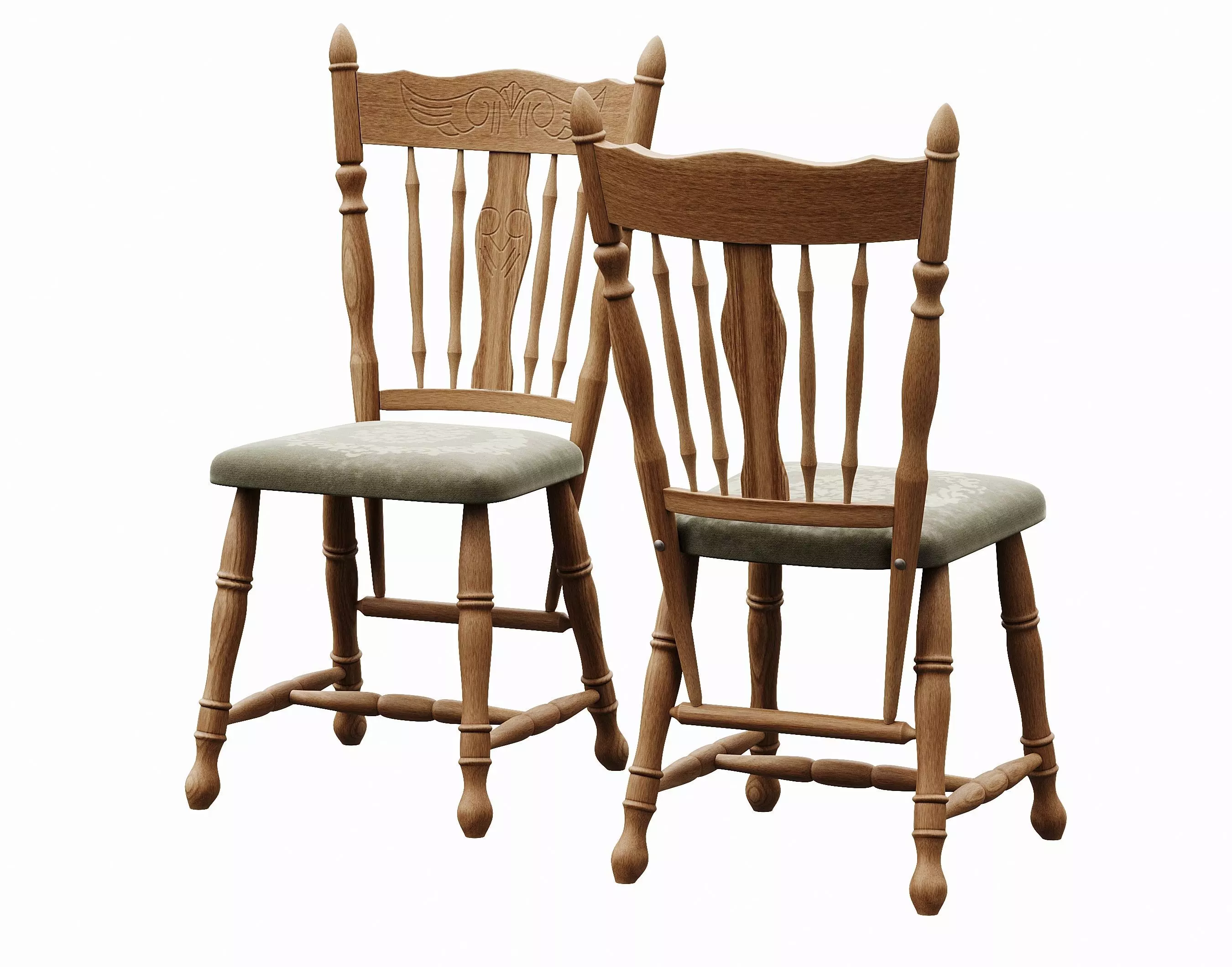 Vintage antique Ukrainian wooden chair 3D model_0