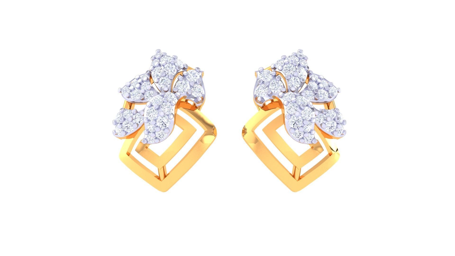 Women diamond studs Earrings 3dm renders 3D print model_3