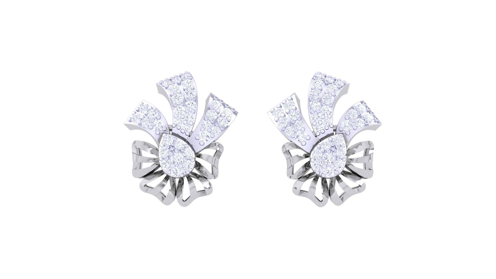 Women diamond studs Earrings 3dm renders 3D print model_3