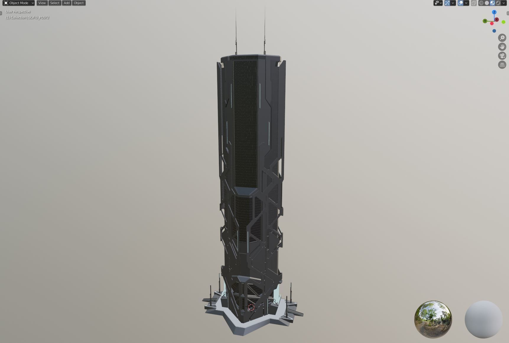 Futuristic sci-fi skyscraper building 3D model_12