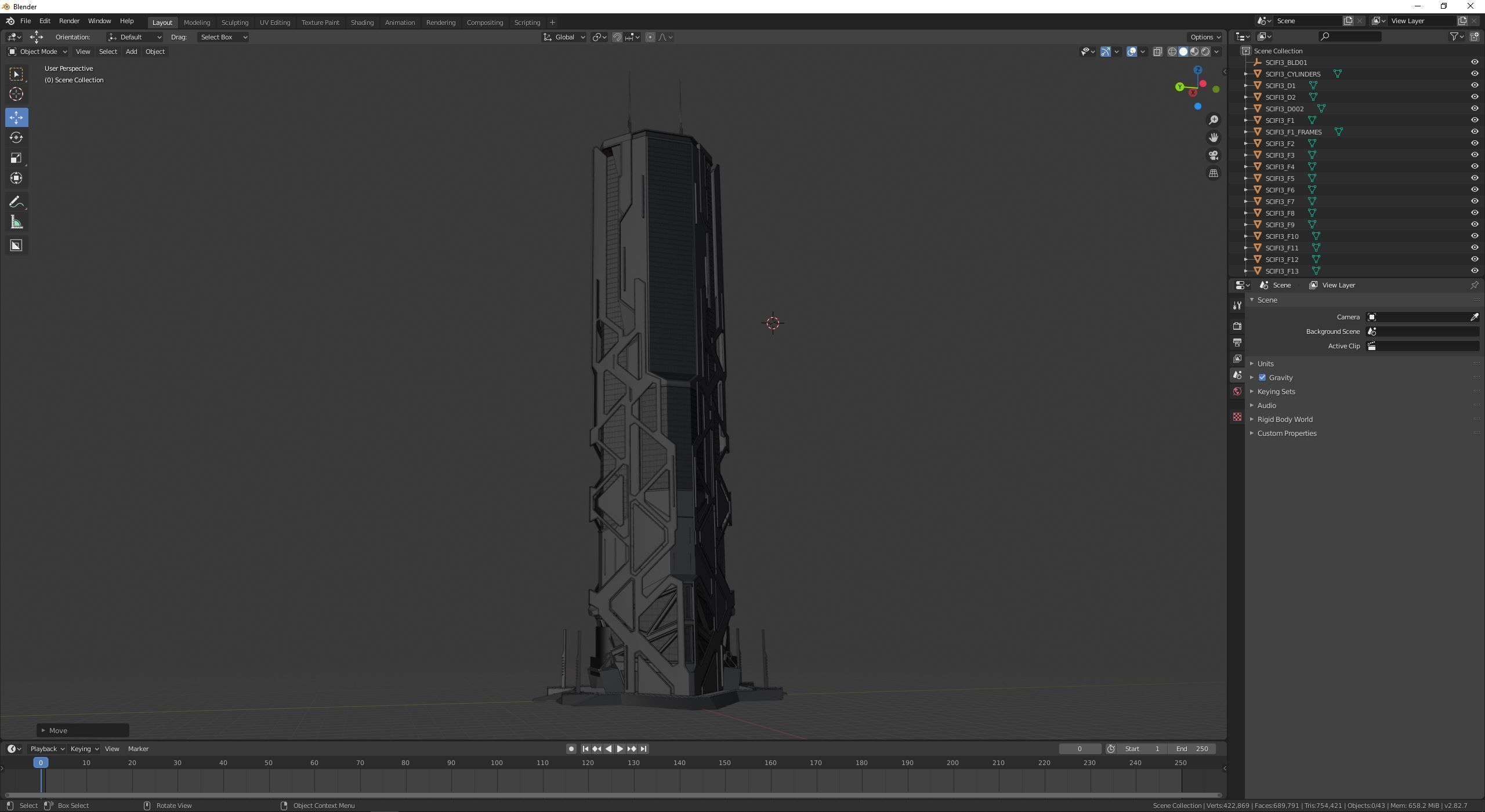 Futuristic sci-fi skyscraper building 3D model_14