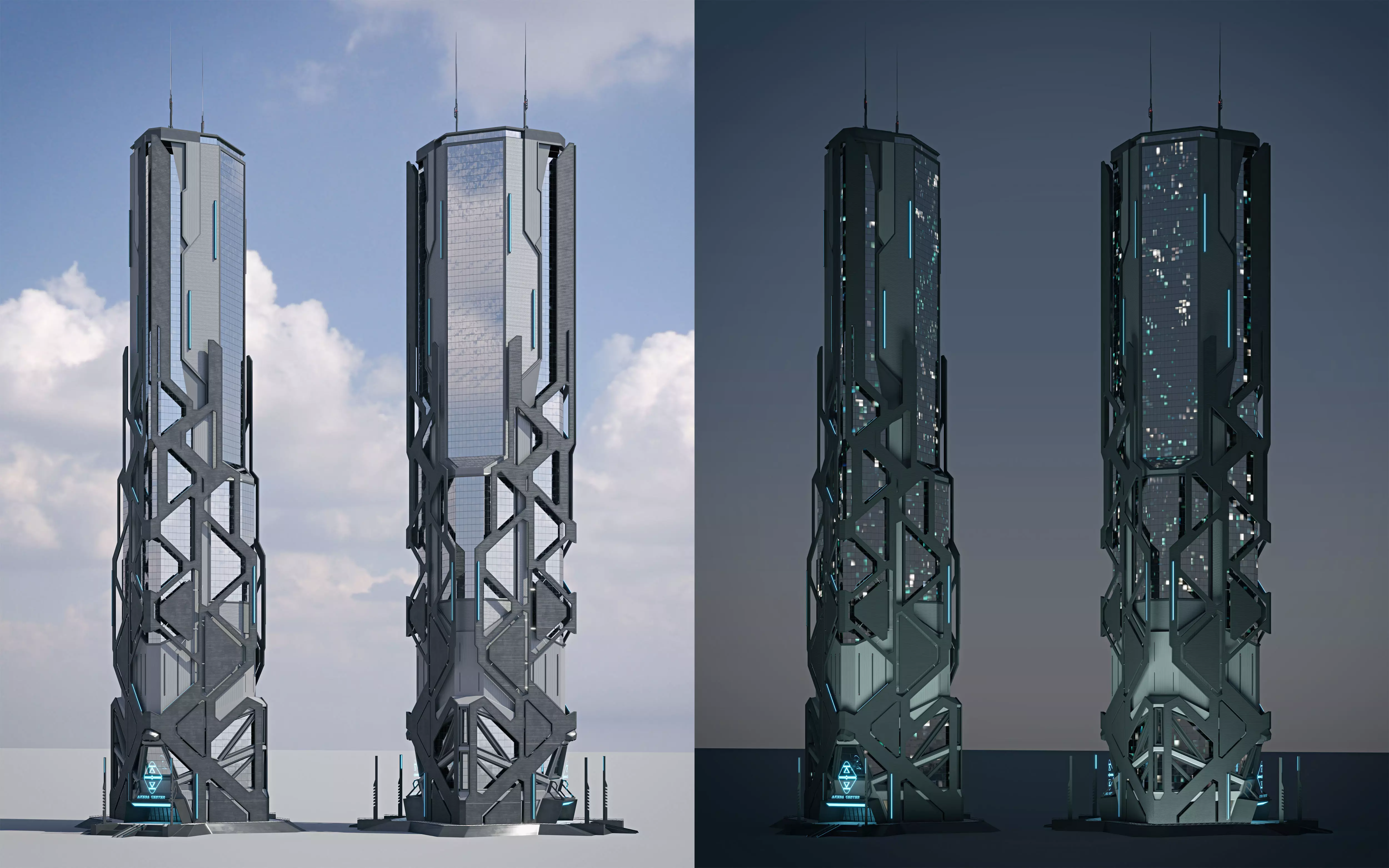 Futuristic sci-fi skyscraper building 3D model_0