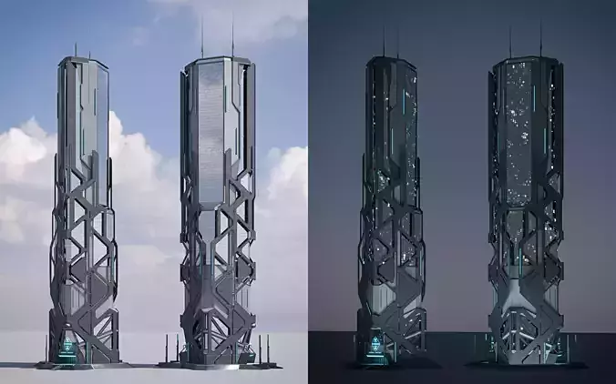 Futuristic sci-fi skyscraper building 3D model