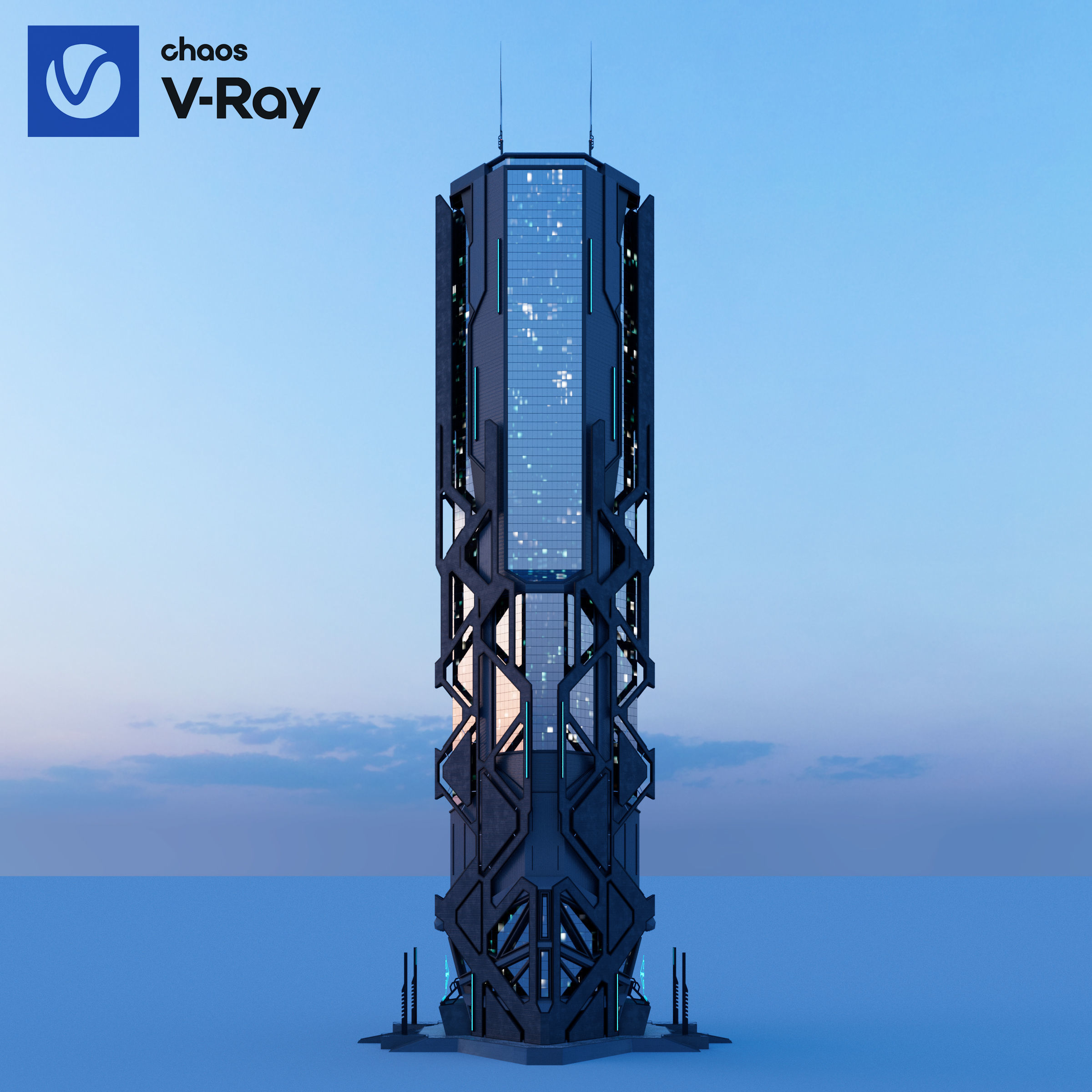 Futuristic sci-fi skyscraper building 3D model_6