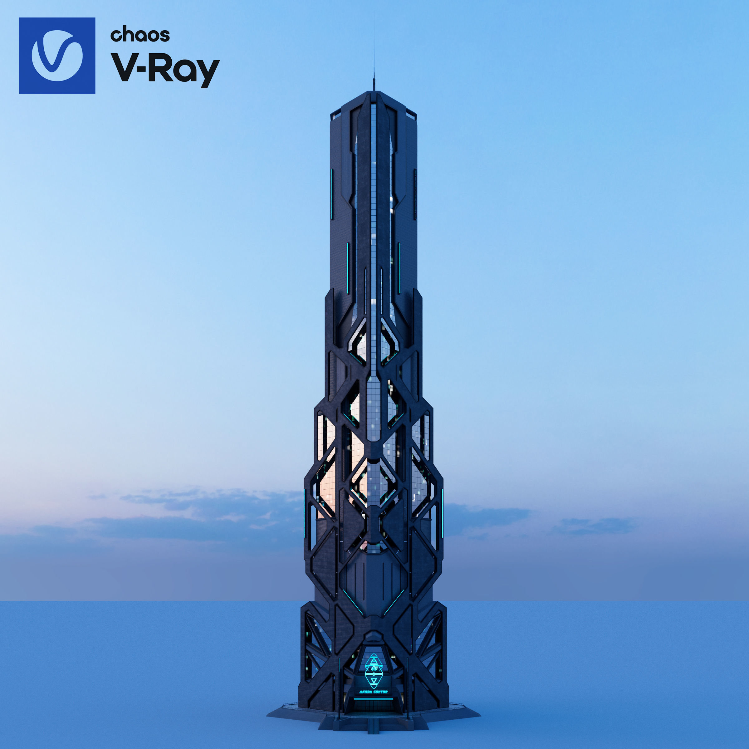 Futuristic sci-fi skyscraper building 3D model_7