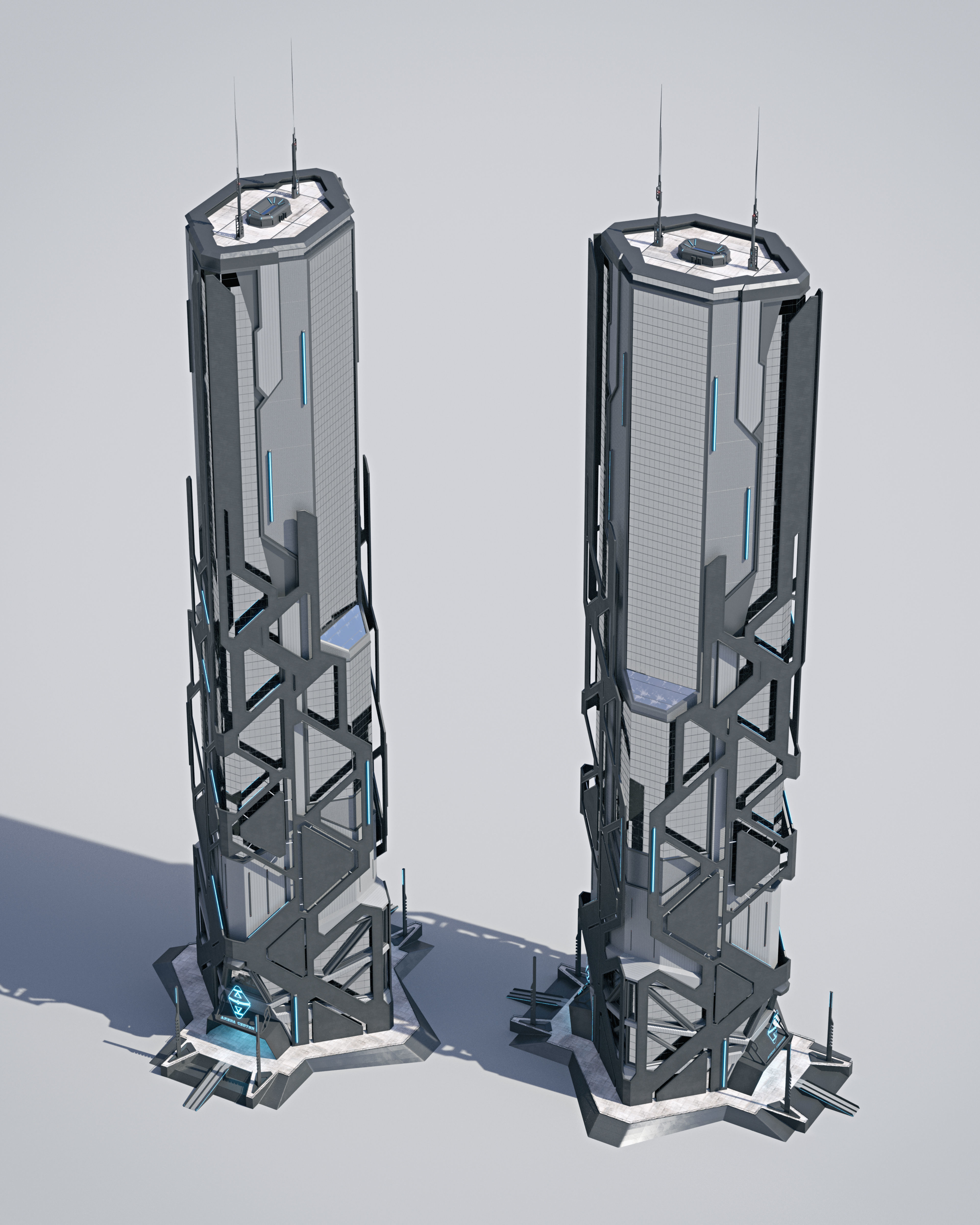 Futuristic sci-fi skyscraper building 3D model_10