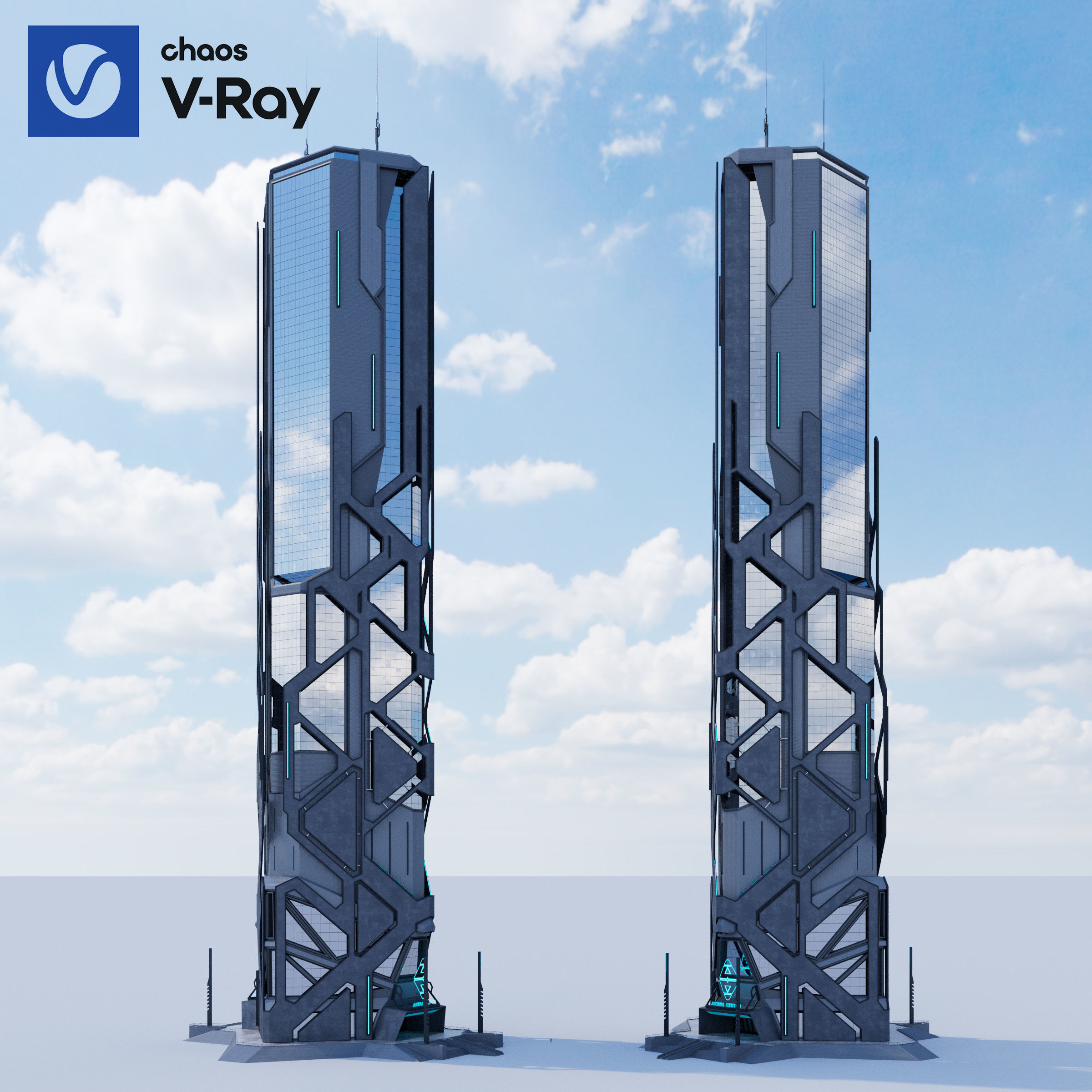 Futuristic sci-fi skyscraper building 3D model_9