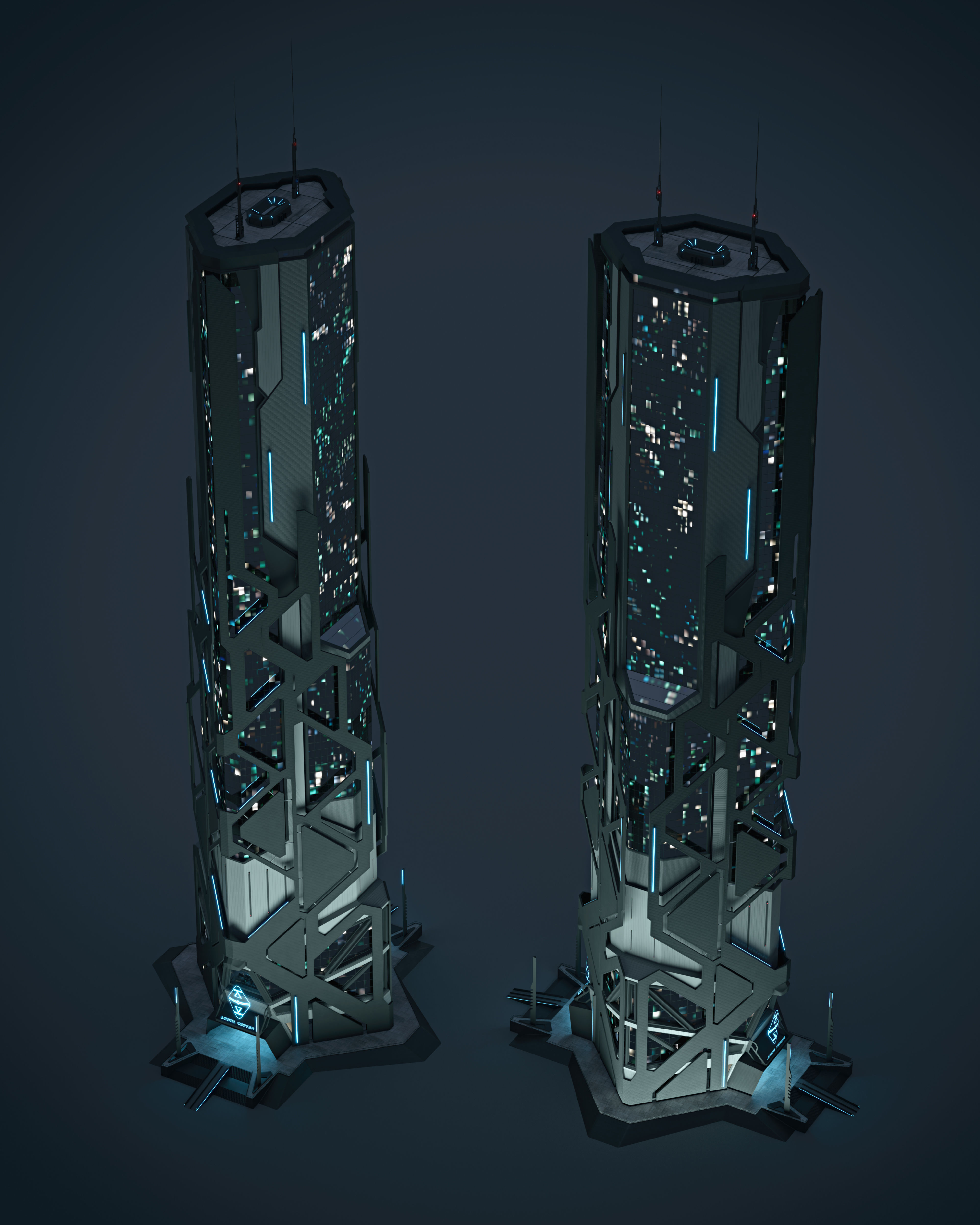 Futuristic sci-fi skyscraper building 3D model_5