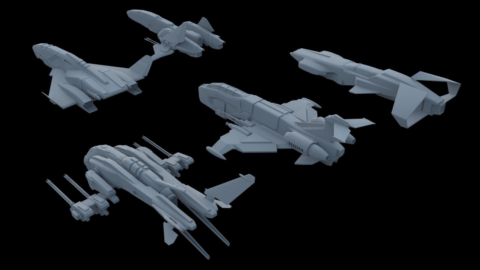 Sci Fi SET -  Aircraft Spaceship 3D model_3